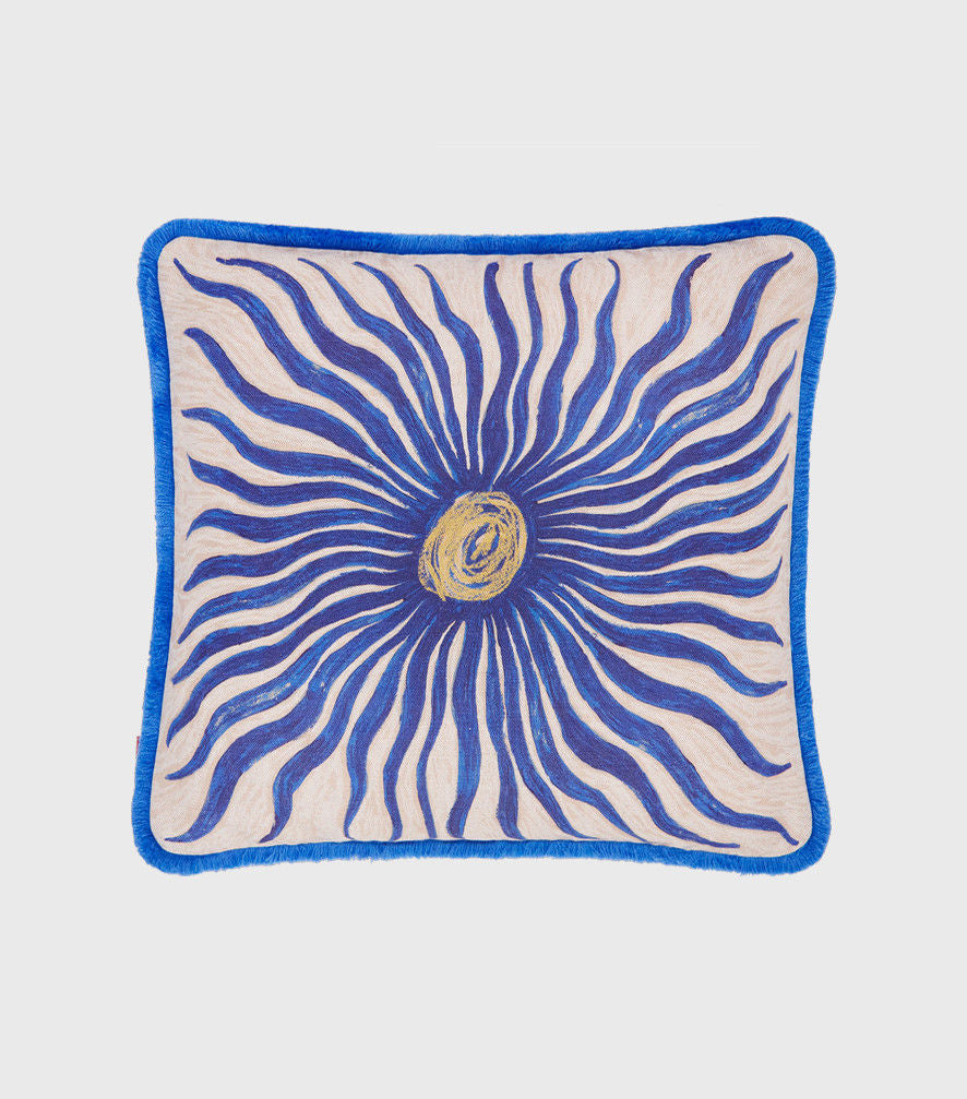 Decorative cushion in blue, cotton for living room