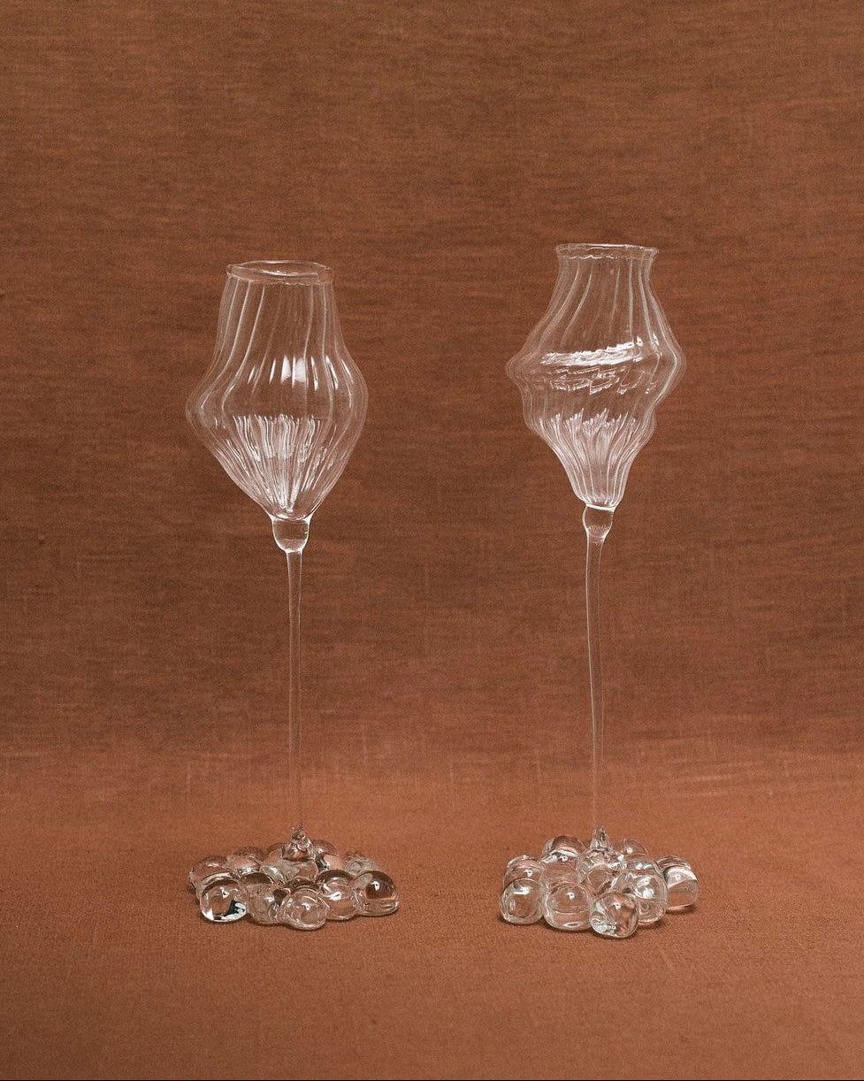 Mouth-blown sculptural liqueur glasses by Justine Menard – set of two