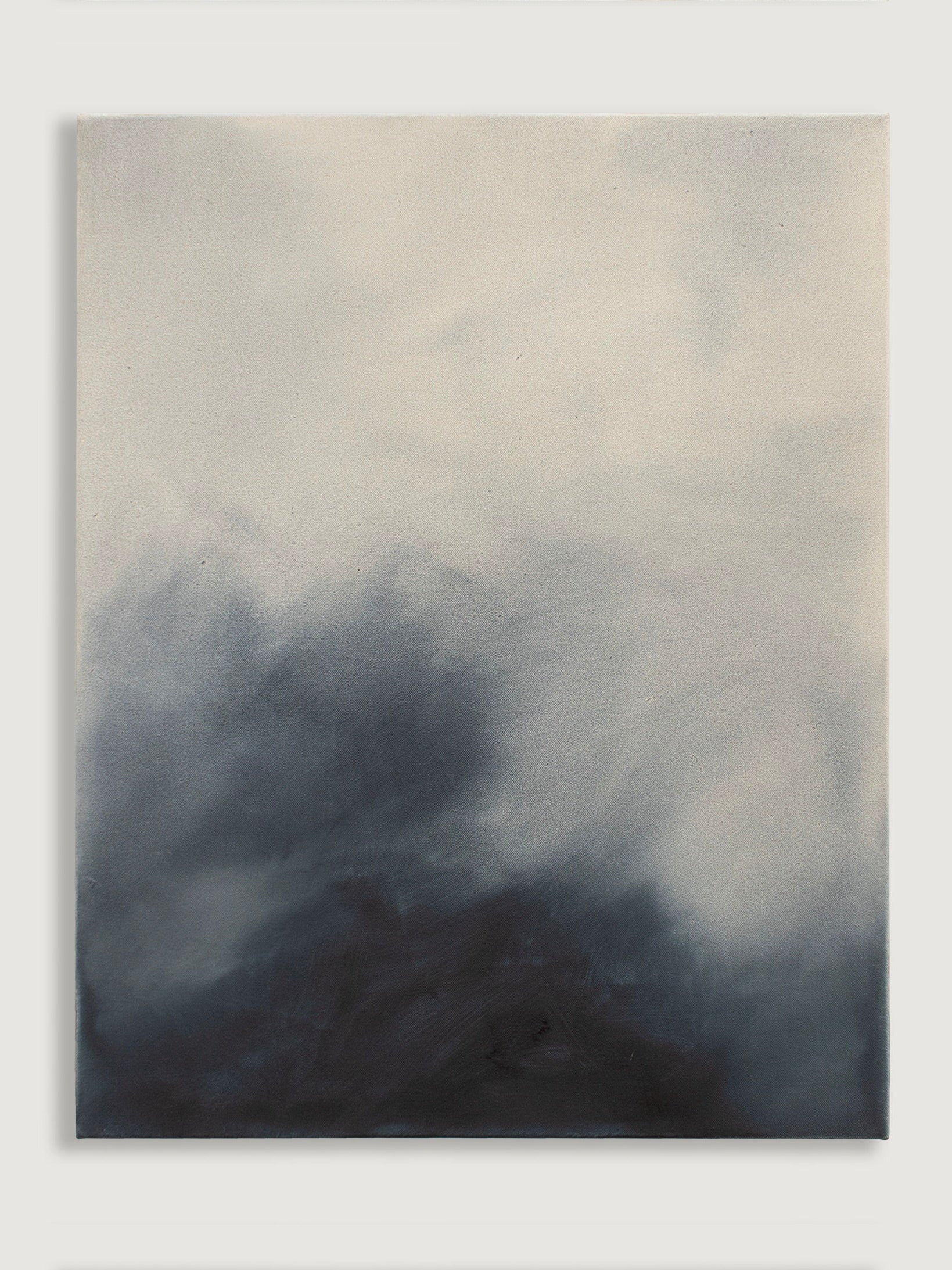 Fading Grace," an original oil on canvas by David Hardy, features a soft beige gradient merging into dark, stormy blues and blacks, creating a moody atmospheric effect.