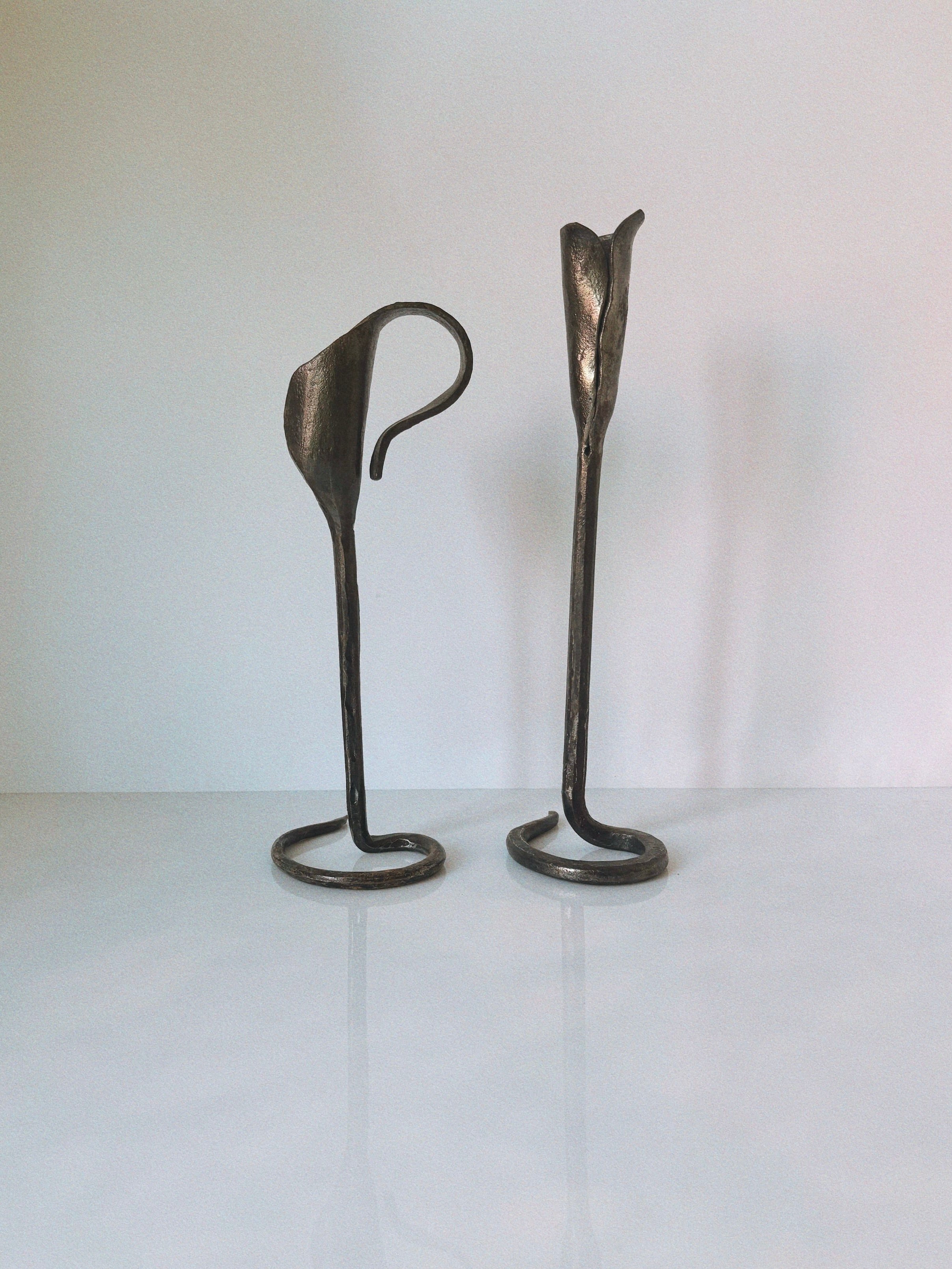 Pair of Forged Steel Artisan Candleholders