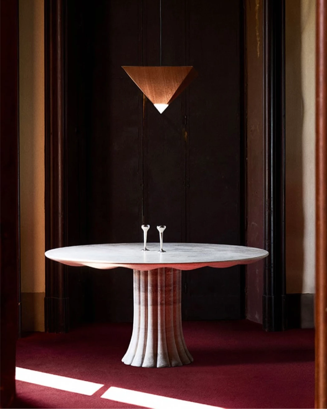 Drapery Table in Silver Travertine