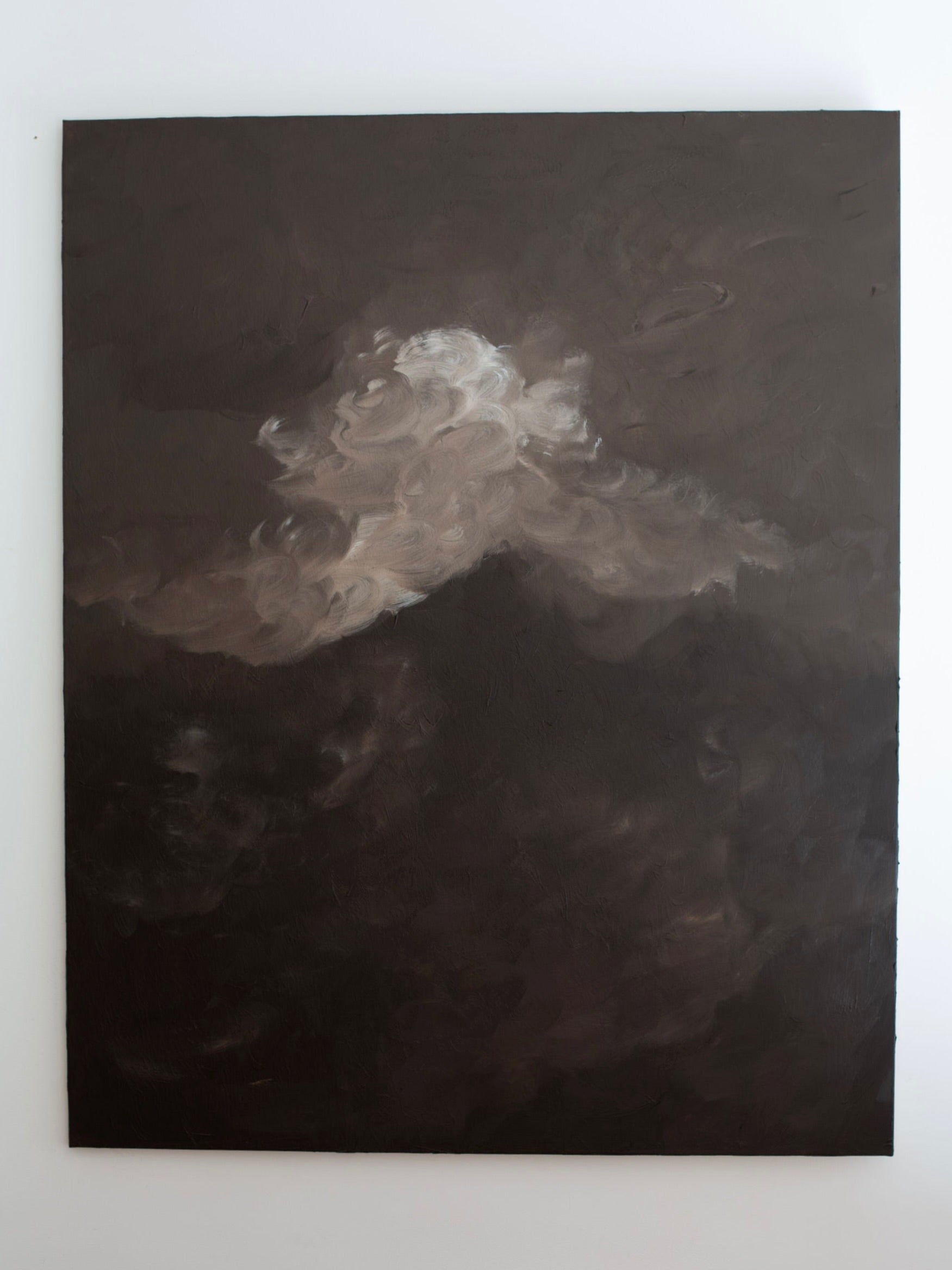 Dark abstract landscape painting with luminous clouds by Mattias Storm