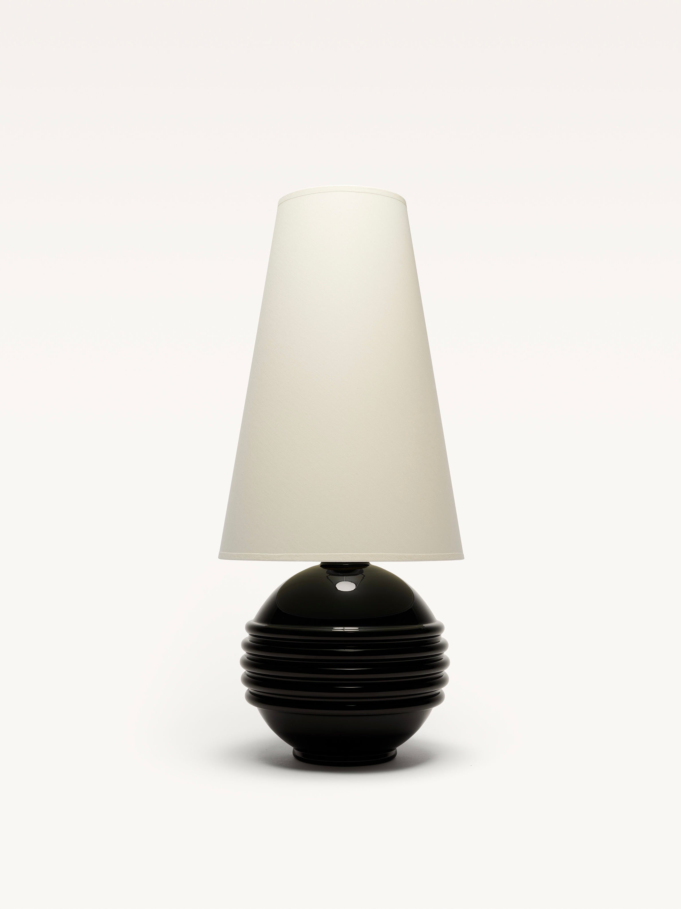 Black opalin glass table lamp with ribbed spherical base