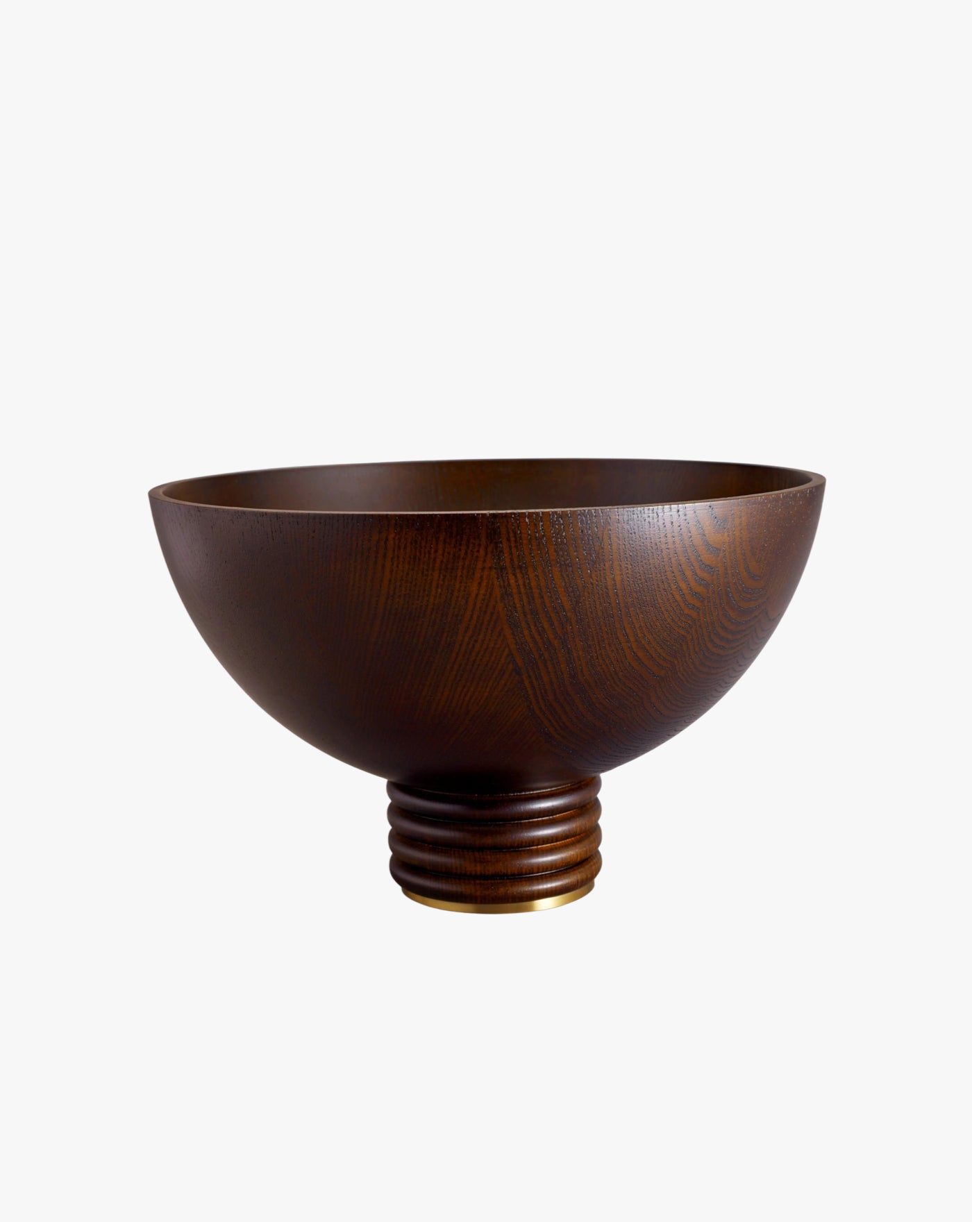 The Alhambra Bowl - Large by LOBJET is a handcrafted wood piece with a rich dark brown finish and unique ribbed circular base on a plain white background. Its subtle wood grain patterns enhance its natural look, making it perfect as collectible furniture.
