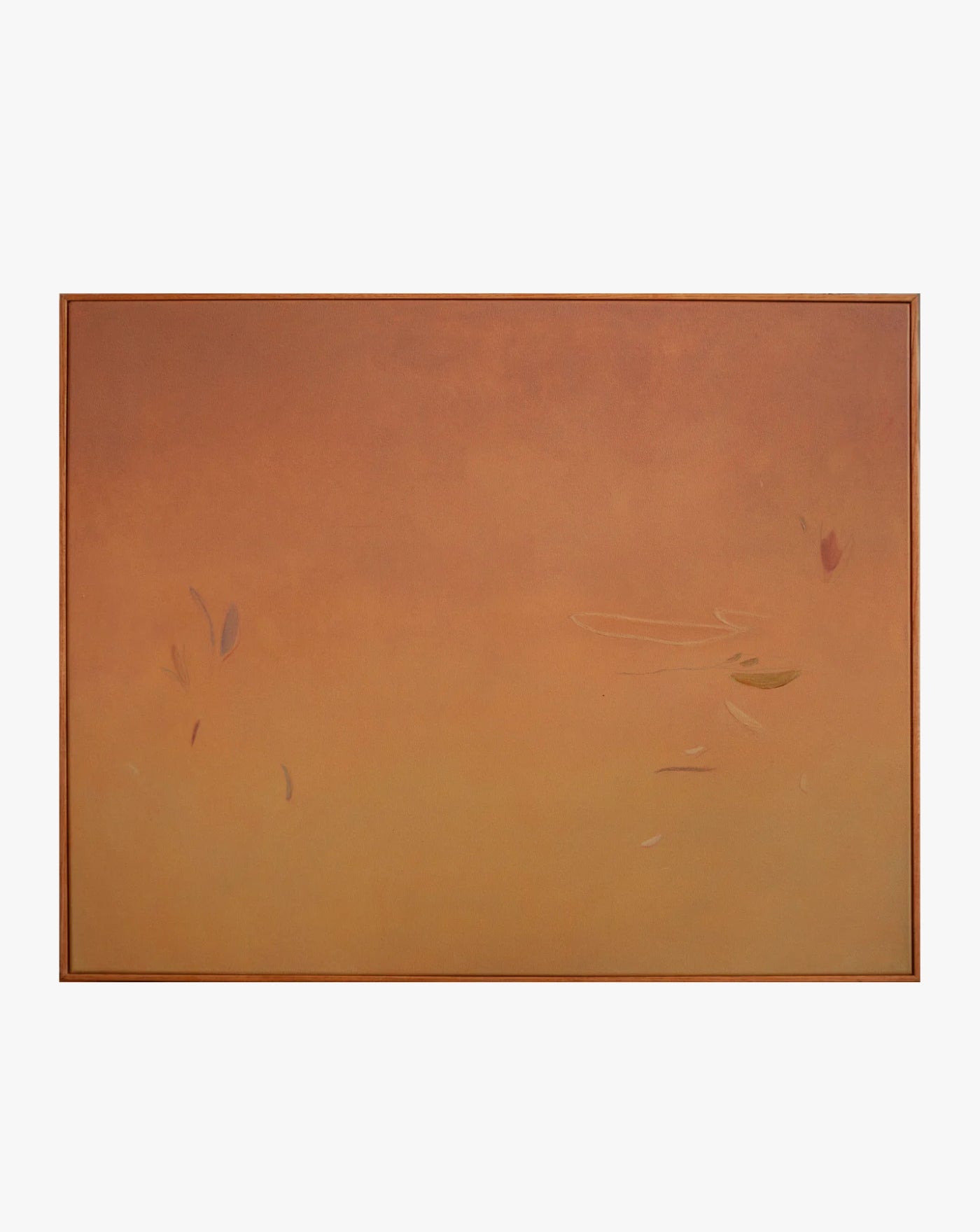 Ponds and Breezes #4, 2023, by Rebecca von Matérn is a minimalistic abstract painting featuring a handcrafted soft gradient of warm brown and orange tones with delicate brushstrokes and subtle shapes for texture and contemporary depth.