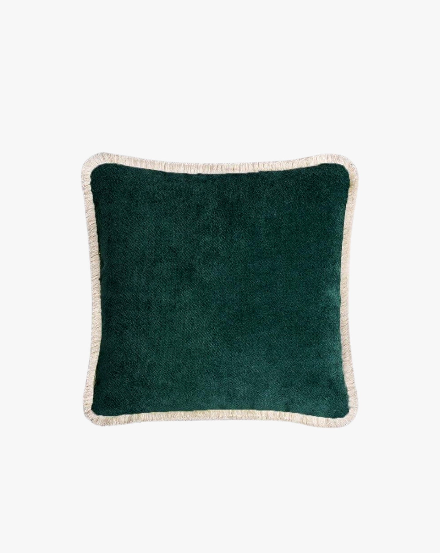 Happy Pillow Dark Green Velvet With White Fringes