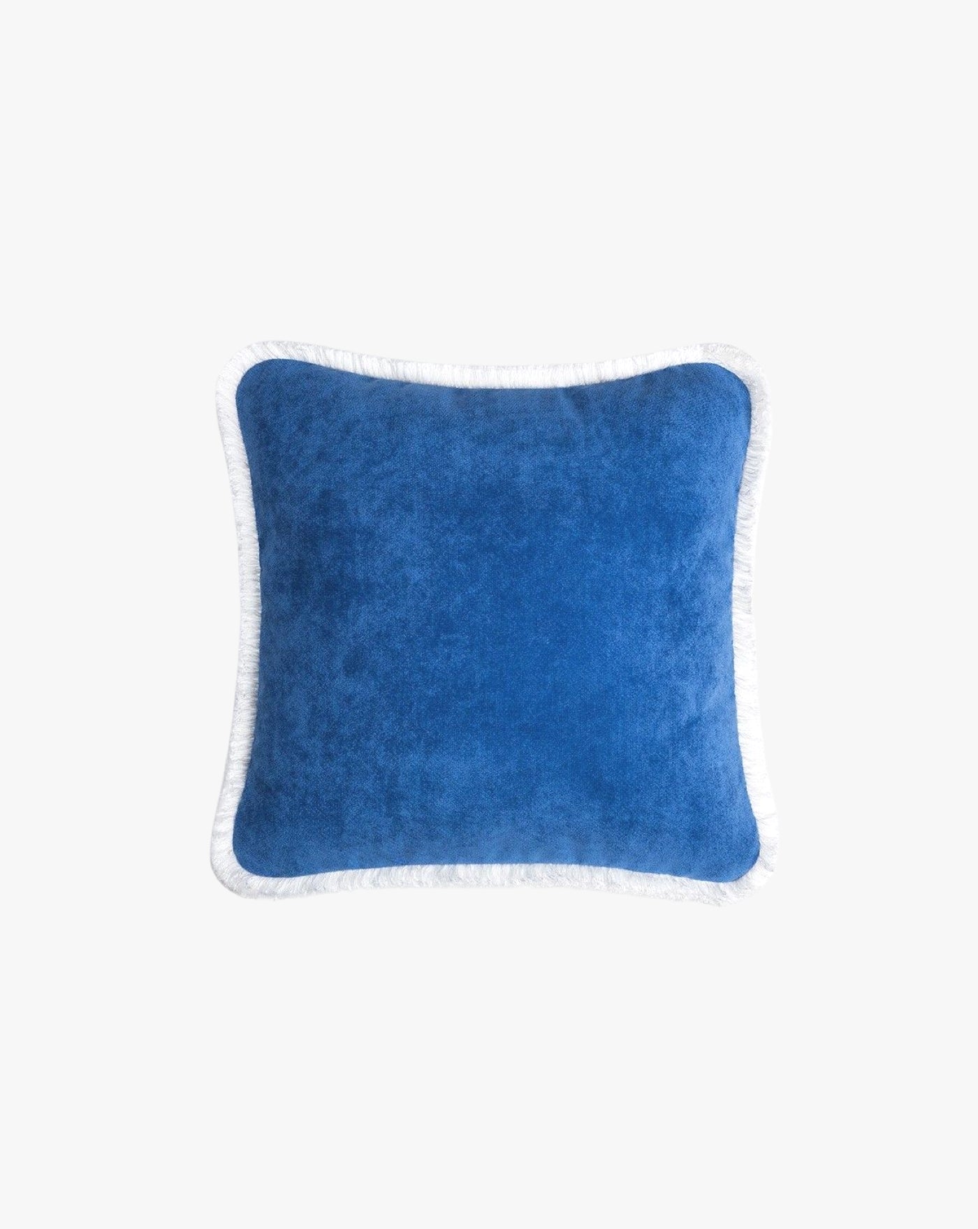 Happy Pillow Blue Velvet White Fringes The Oblist