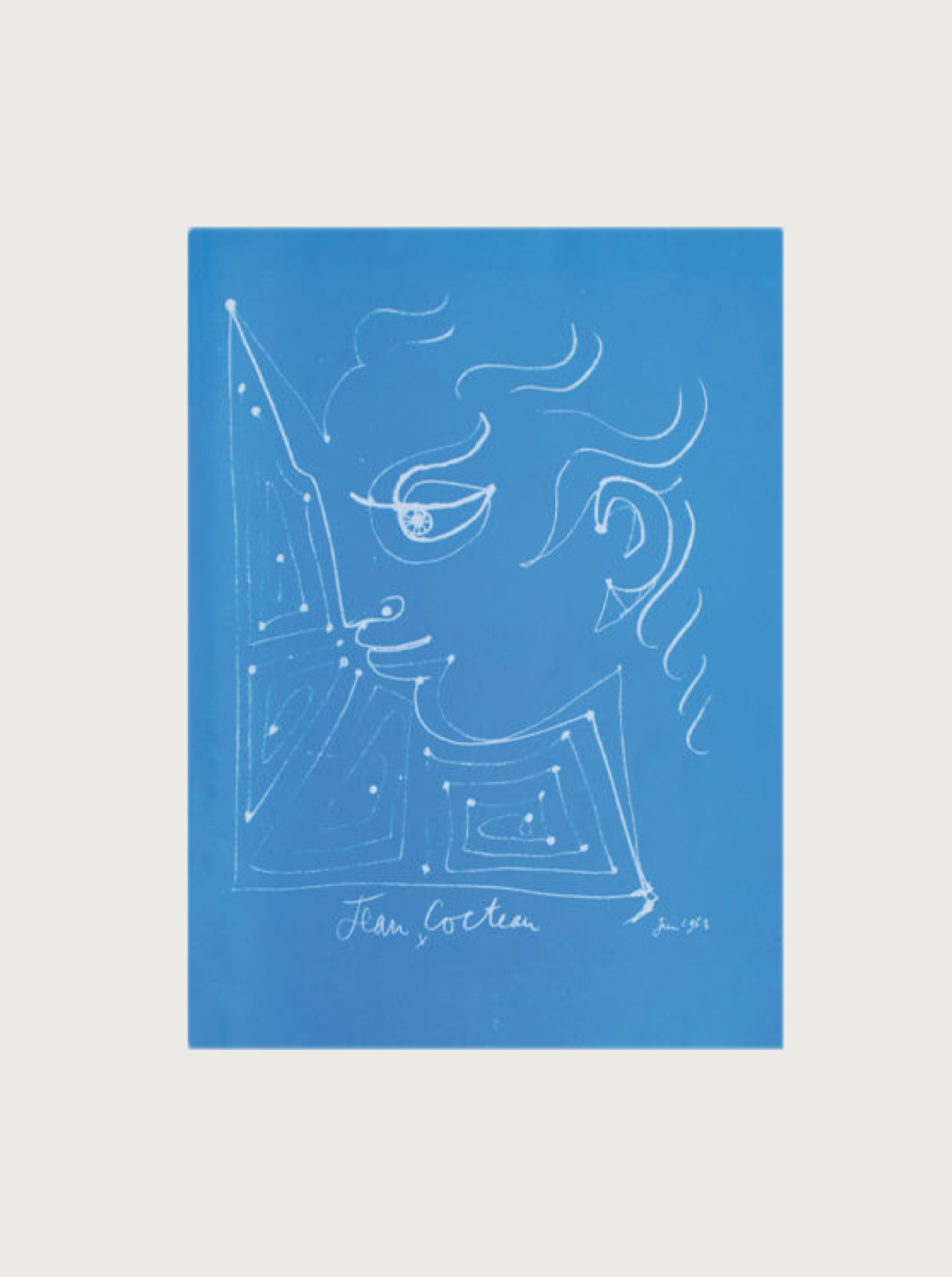 Cover of Jean Cocteau: Poete Graphique book featuring black and white illustration of Cocteau's artwork and typography