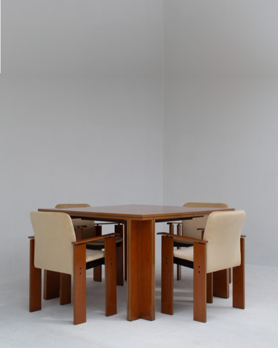 Vintage Dining Table Set with Armchairs