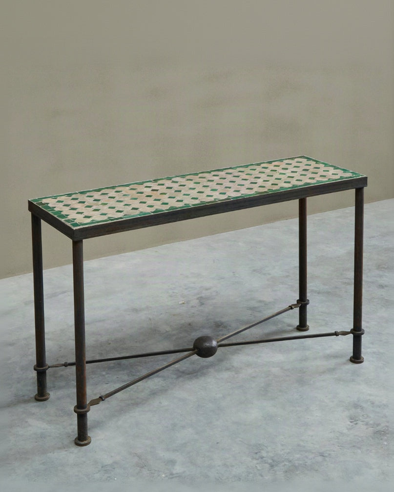 Art Deco Jean-Michel Frank Style Console Table in Patinated Iron and Tiles, 1940s by ORNAMENTUM | The Oblist