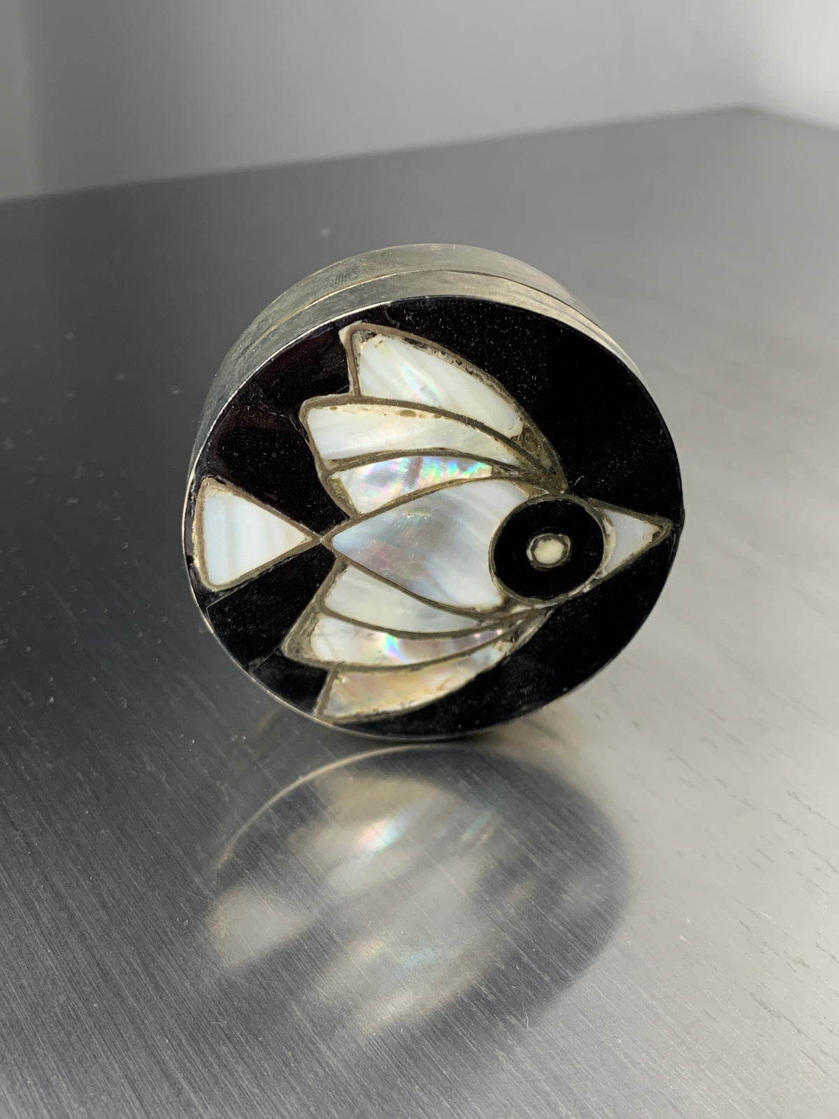 Abalone shell & alpaca silver fish box, Mexico, 1970's by Malamar Studio | The Oblist