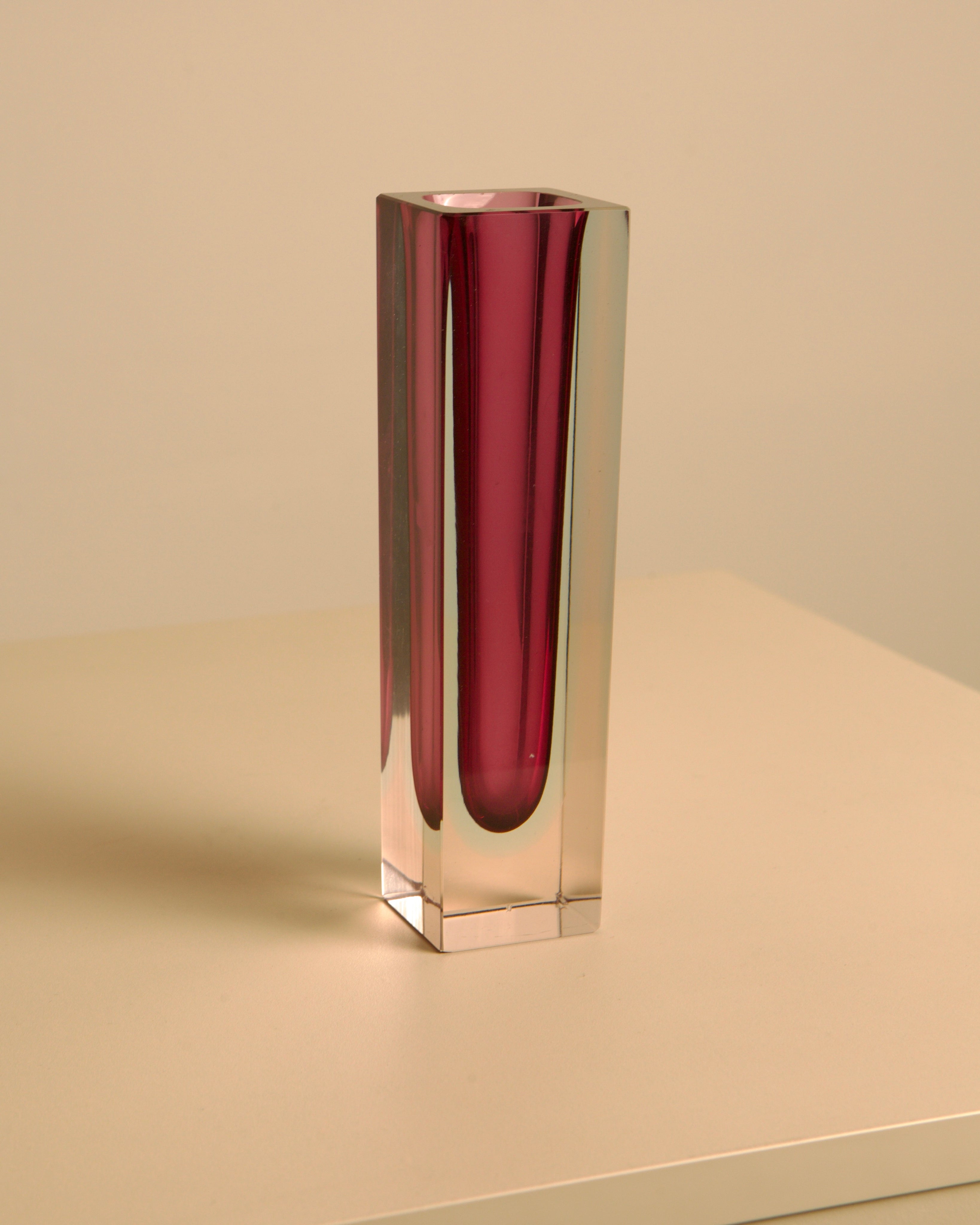 Vintage Murano glass vase with ruby red interior by Flavio Poli