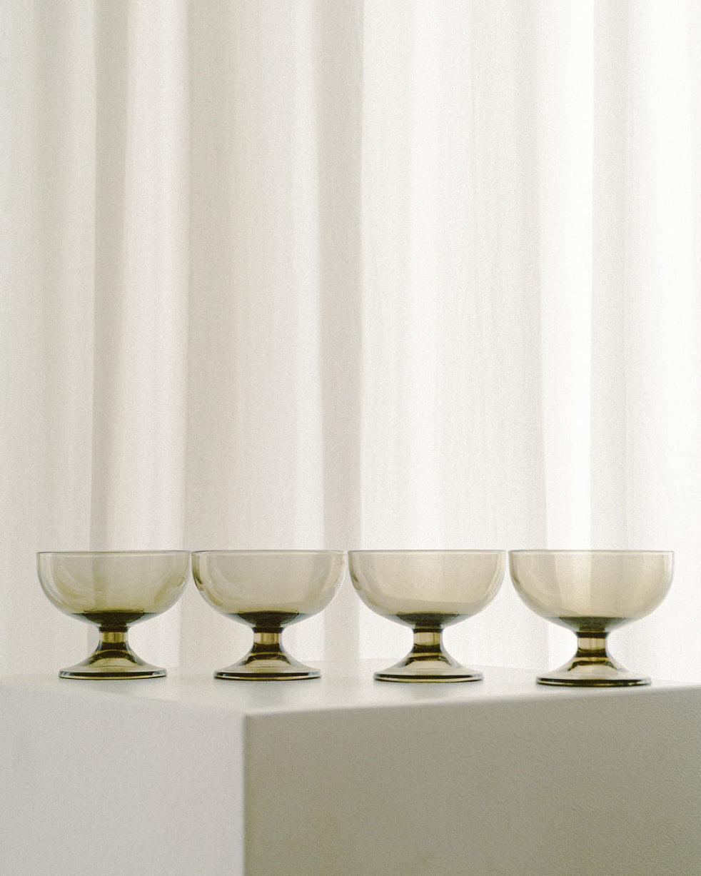 Vintage Smoked Glass Dessert Coupes by Arcā Collections | The Oblist — handcrafted glass, muted color