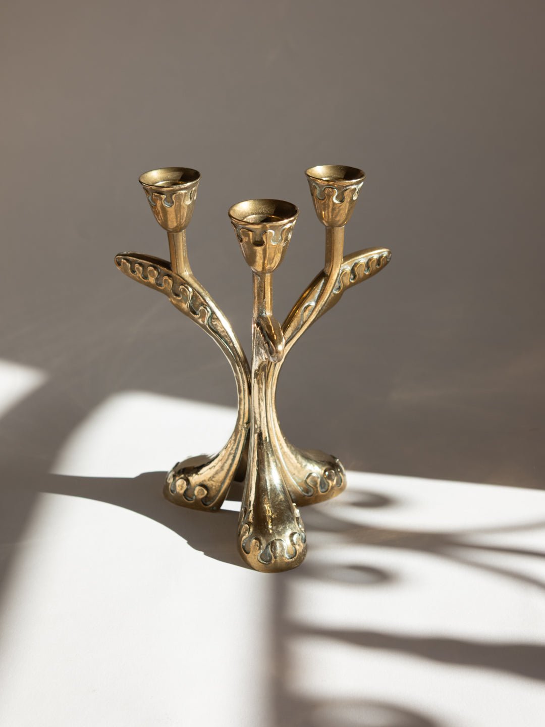 Brass Secessionist Three-Arm Candelabra - Austria, c. 1930s by Trove Paris | The Oblist — brass, vintage design