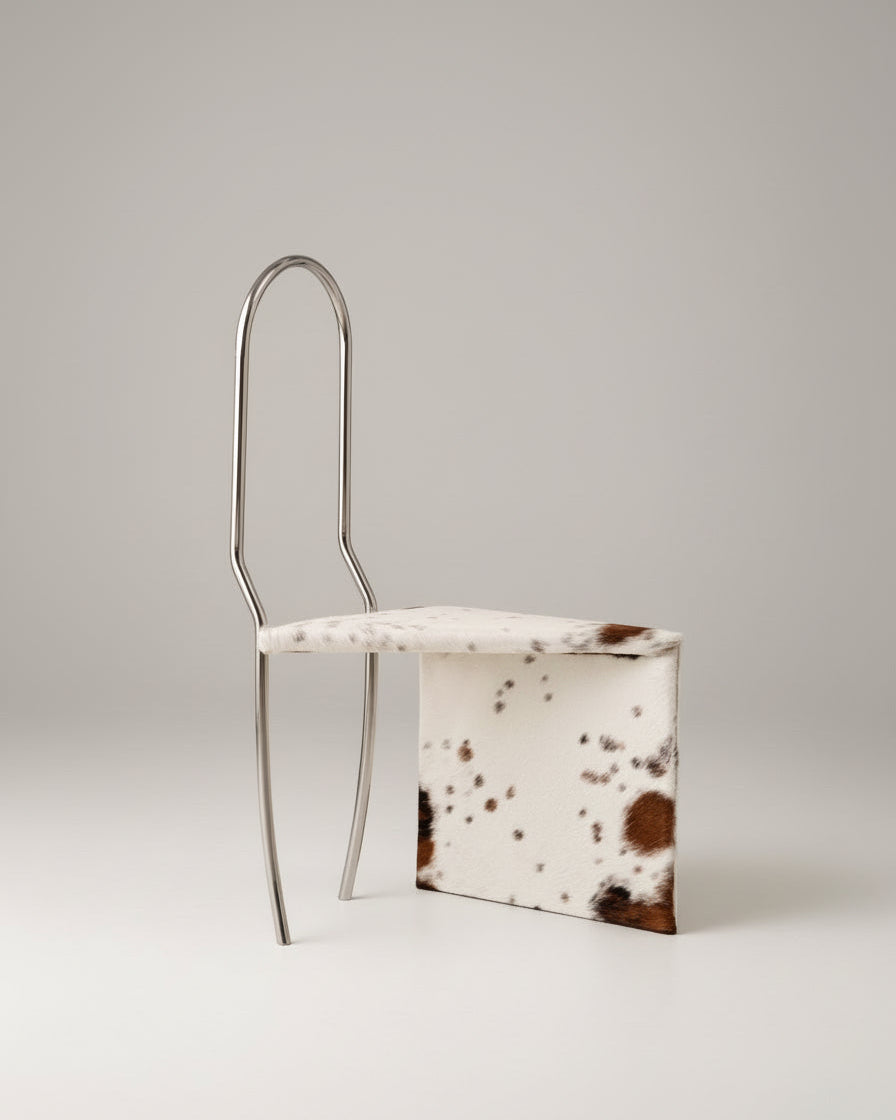 Modern Twist chair with cowhide seat and steel wire backrest