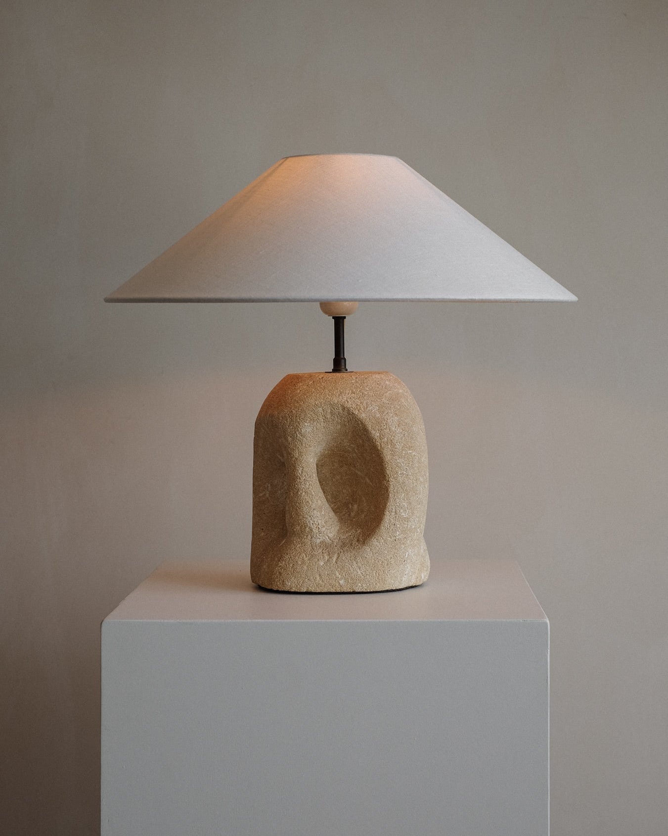 Table Lamp in Hand-Carved Stone by Pierre-Albert Tormos, 1970s — side angle