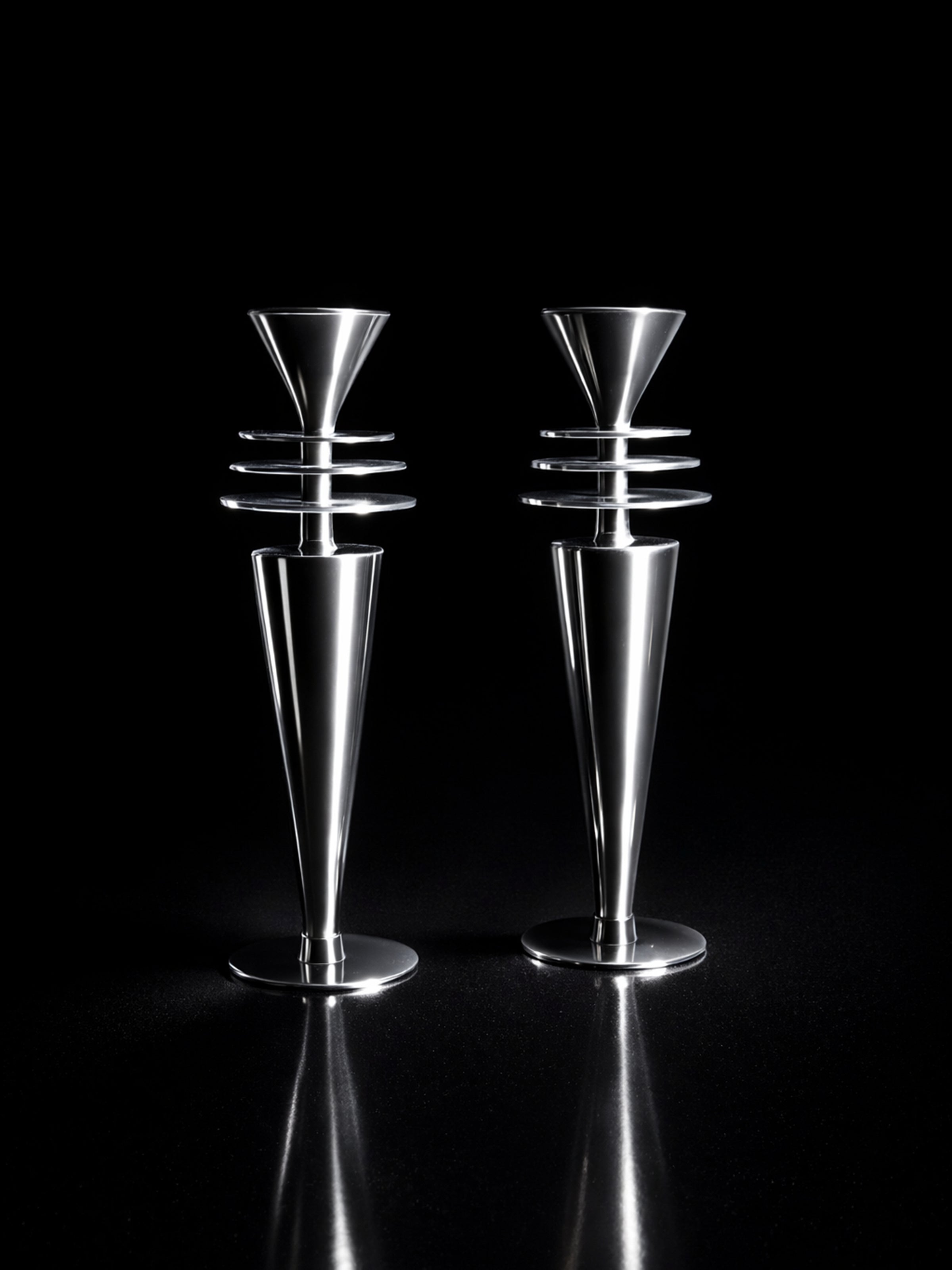 Paire de Bougeoirs en Chrome Art Déco