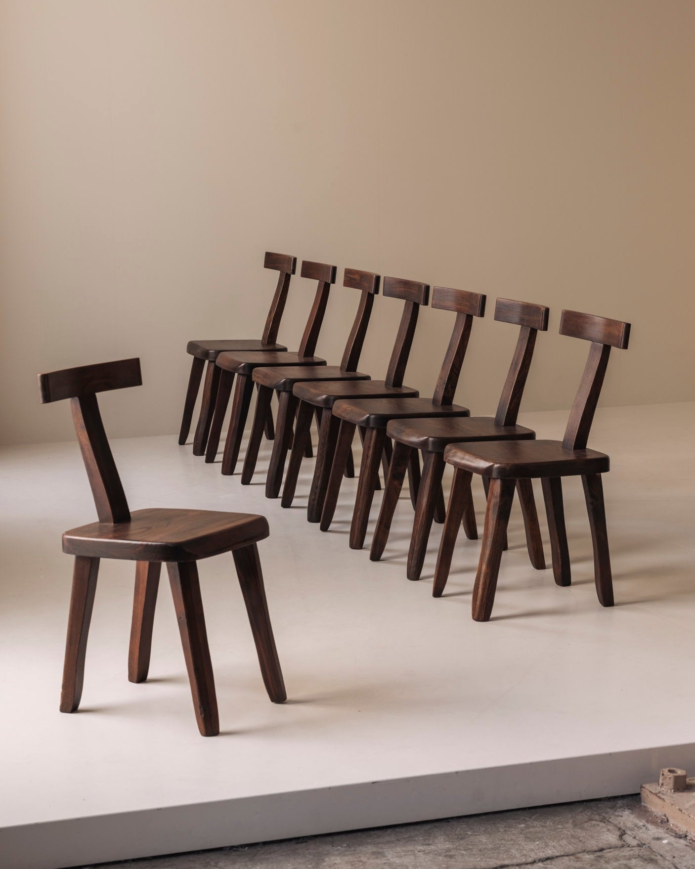 Large Set of 8 Brutalist T Chairs by Modern Living