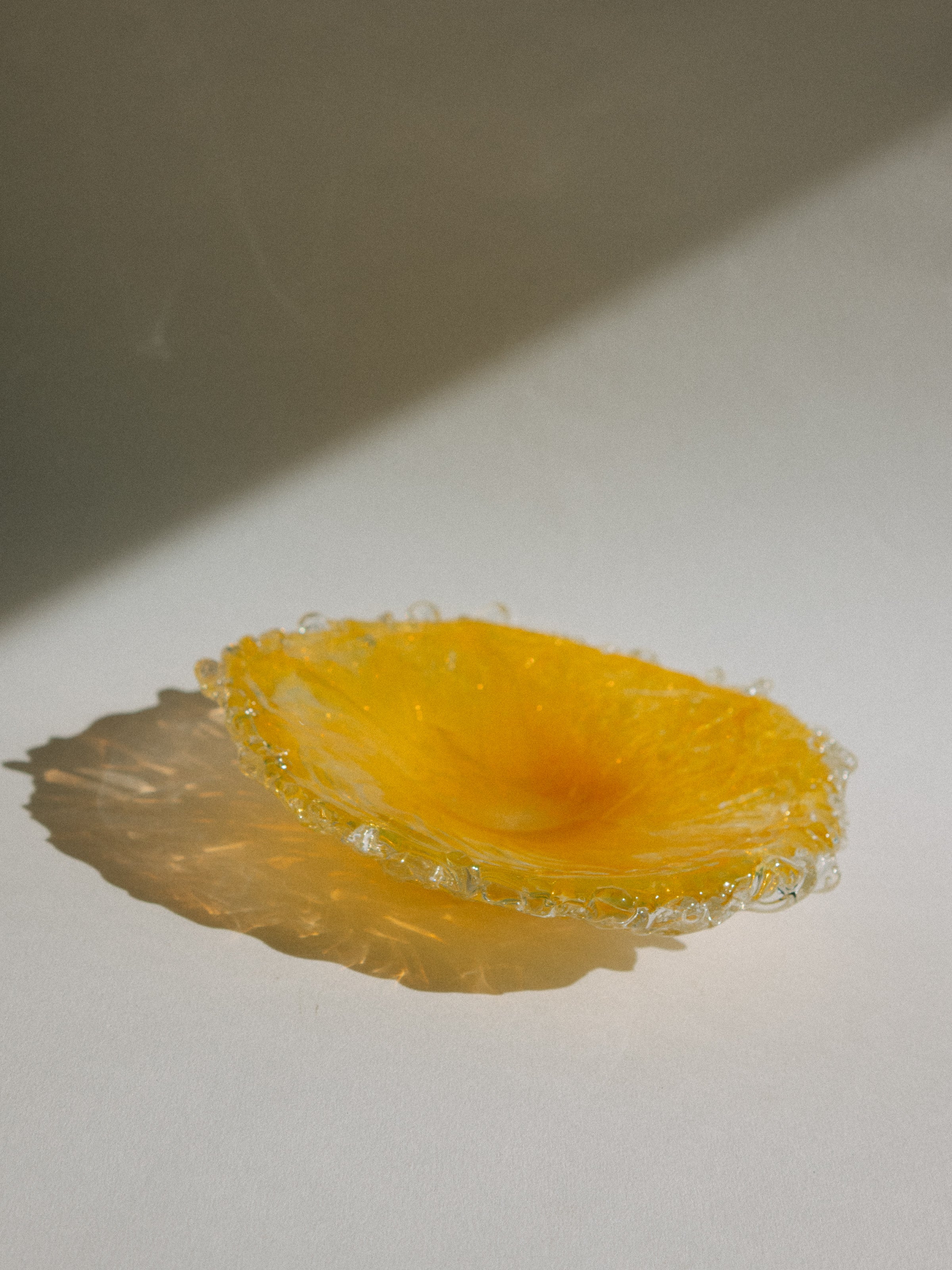 Mihai Topescu Signed Studio Art Glass 'Overlaid Lattice' Bowl in Sun Yellow — side angle