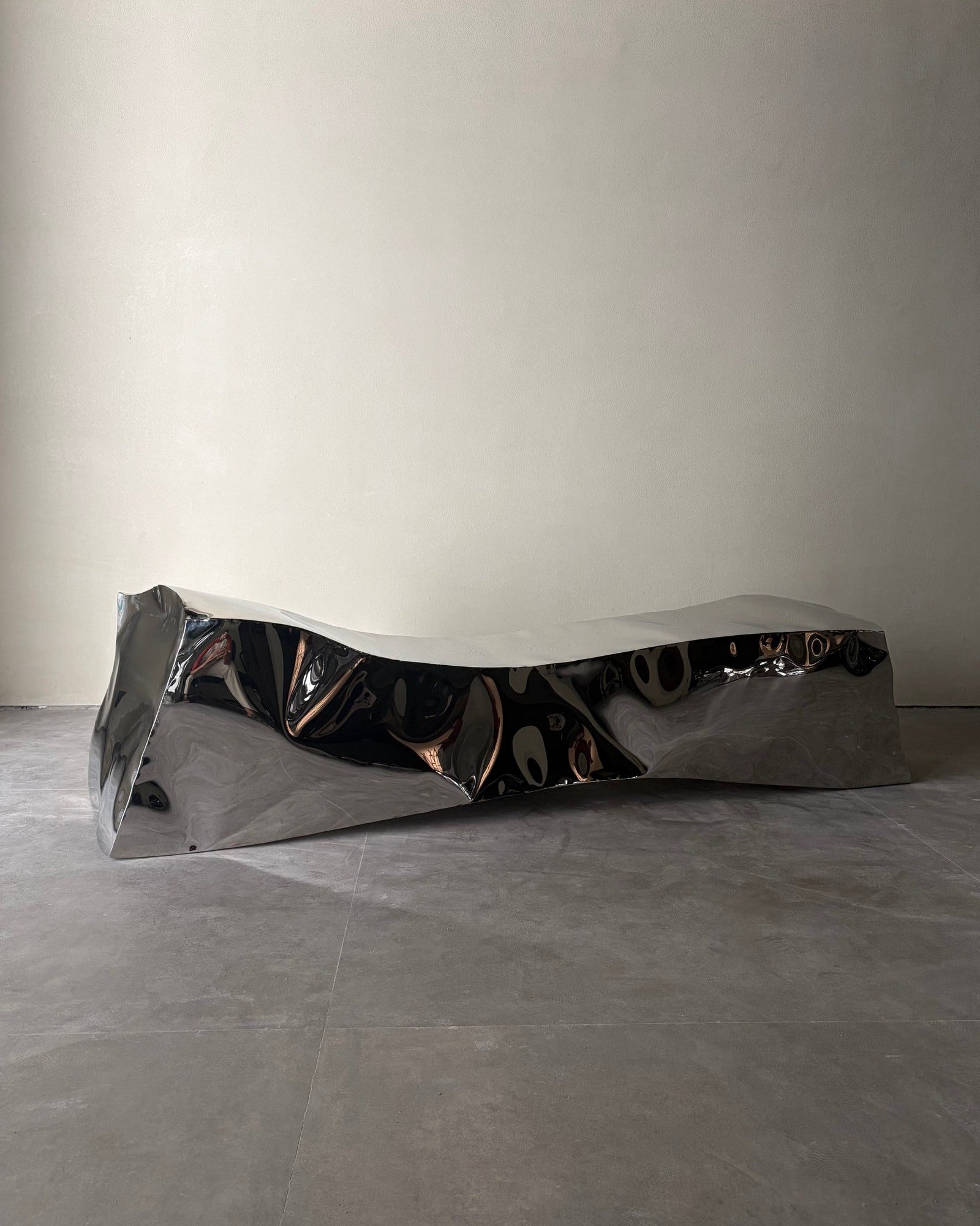 Stainless Steel Bench - Monolith Series by Nitush Aroosh — side angle