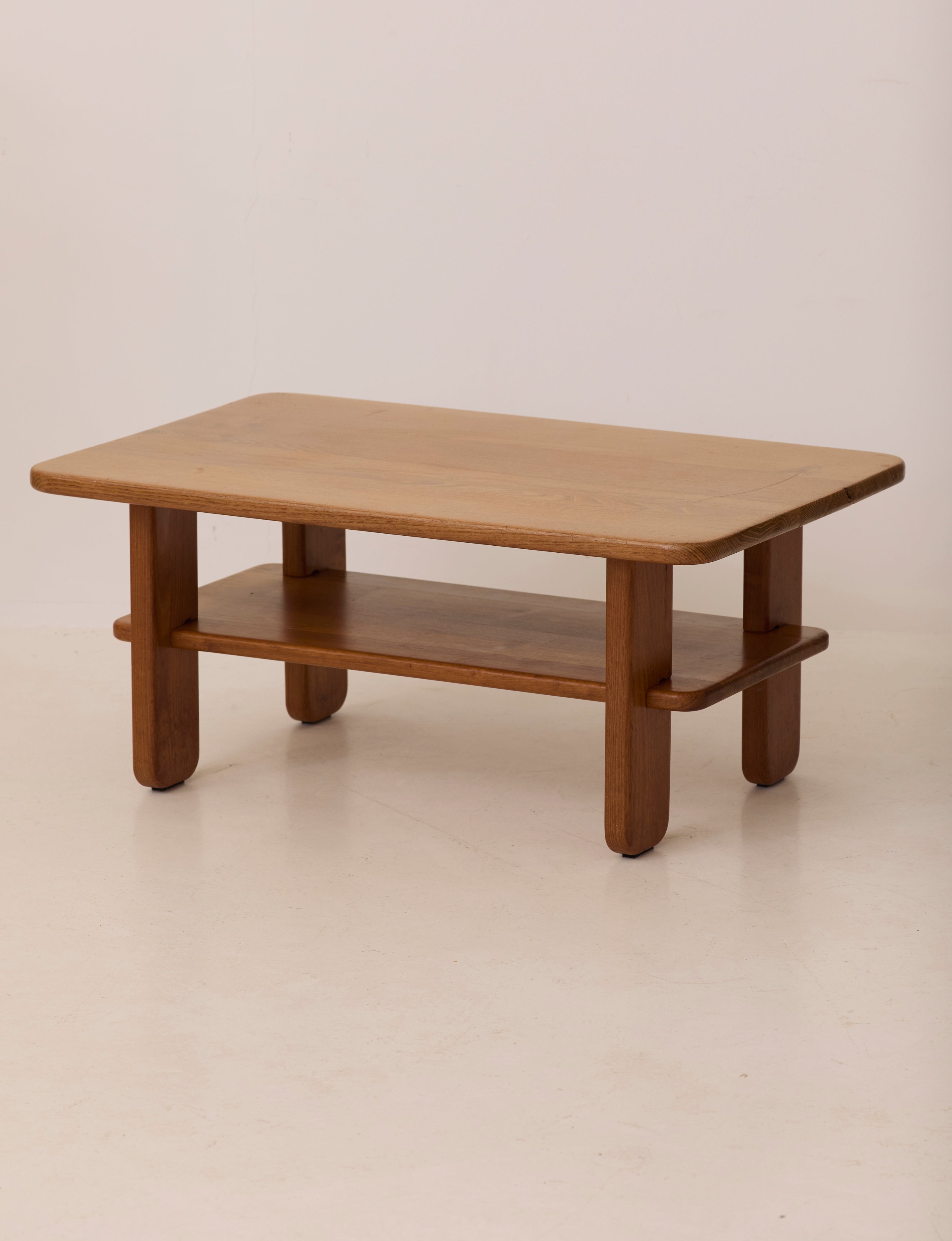 Solid elm coffee table by Alain Gaubert | The Oblist — vintage wood design