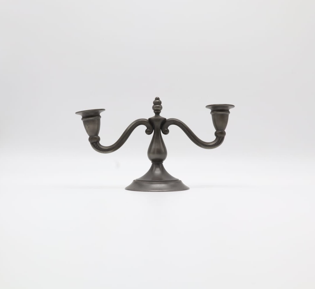 Mid-Century Pewter 3-Arm Candelabra by Royal Holland Daalderop – Netherlands (1950s–1960s) — detail view