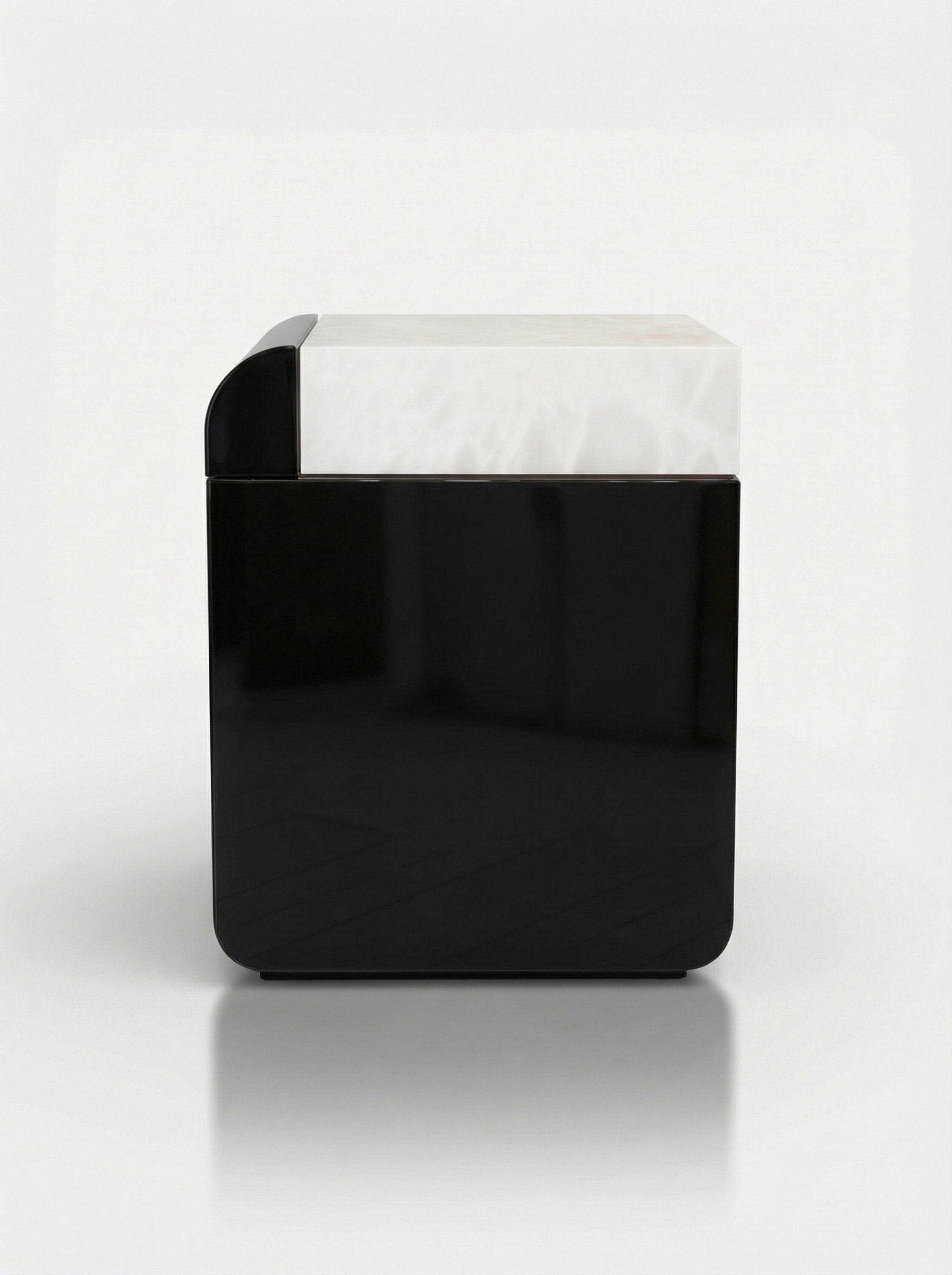 Amo Black Lacquered Wood and White Onyx by Marbera | The Oblist — modern black and white side table
