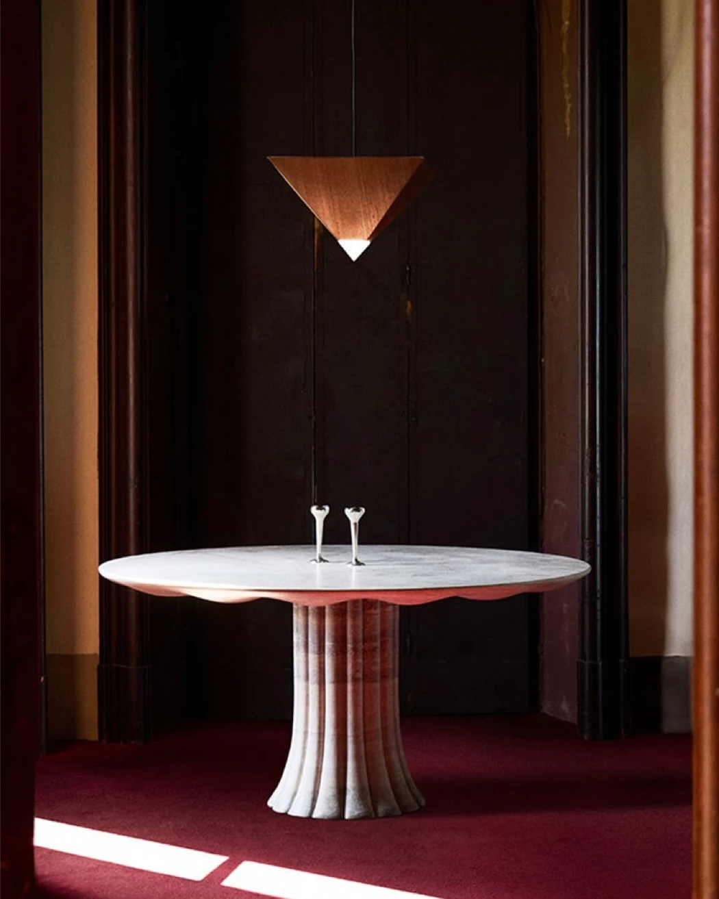 Drapery Table in Silver Travertine by Lemon | The Oblist — modern travertine material