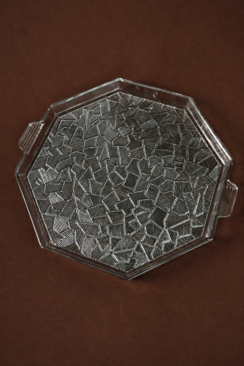Art Deco Octagonal Pressed Glass Tray — side angle