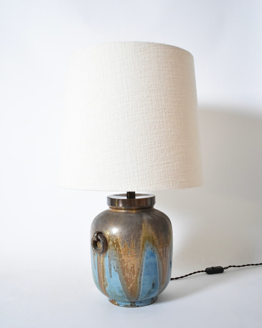 Lamp with Ring-shaped Handles, 1940s by Barracuda Interiors | The Oblist — ceramic base, neutral shade