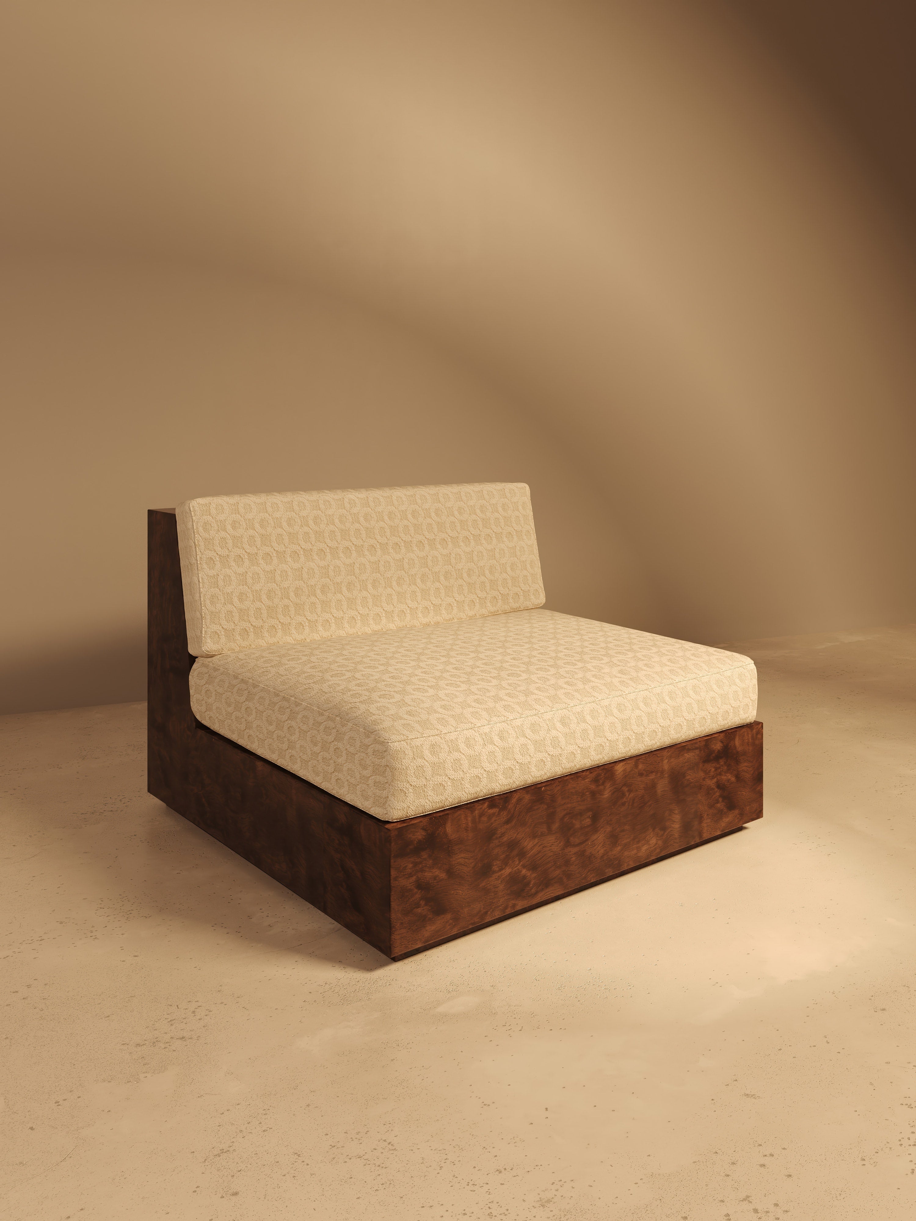 KAVA Collection I SOFA – Walnut Burl Finish, Dedar Upholstery by VandaVee | The Oblist