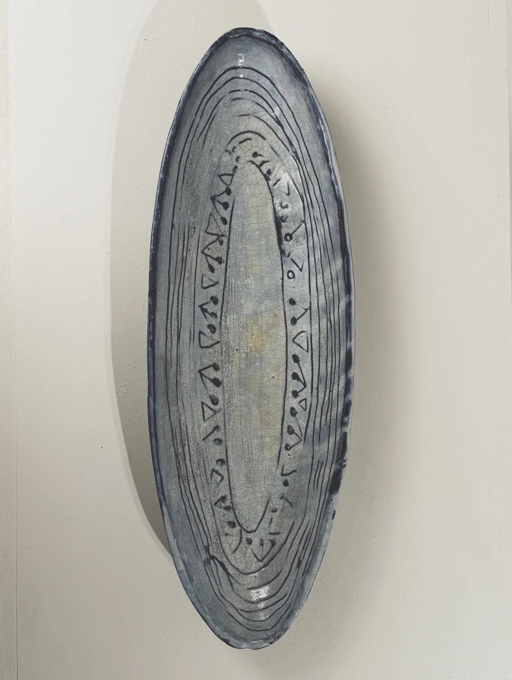 Large Oval Ceramic Dish, France, 1964 by Figuresdesign | The Oblist — handcrafted stoneware, blue-gray color