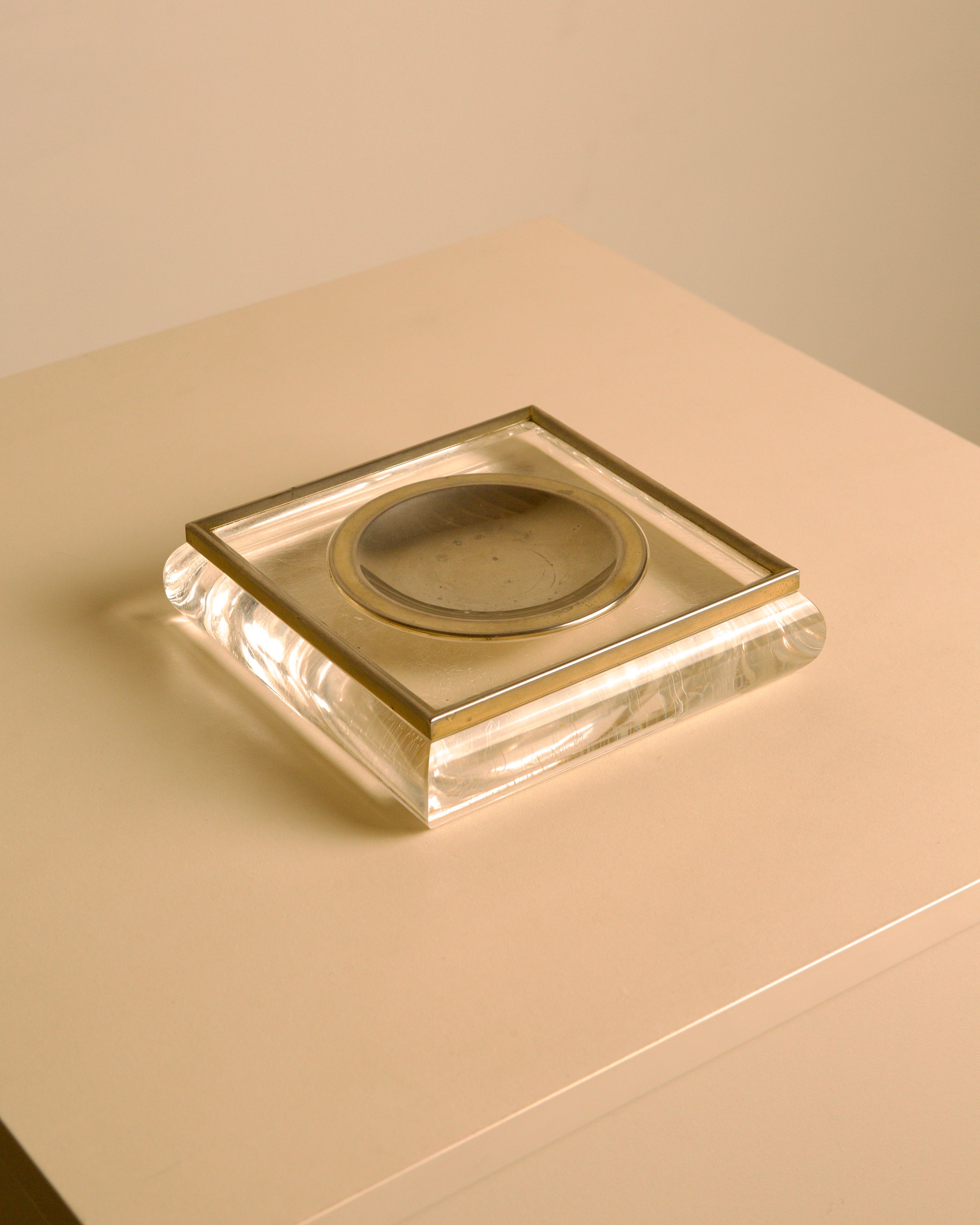 Italian square Plexiglas and metal catch-all tray, 1960s by Treaptyque | The Oblist