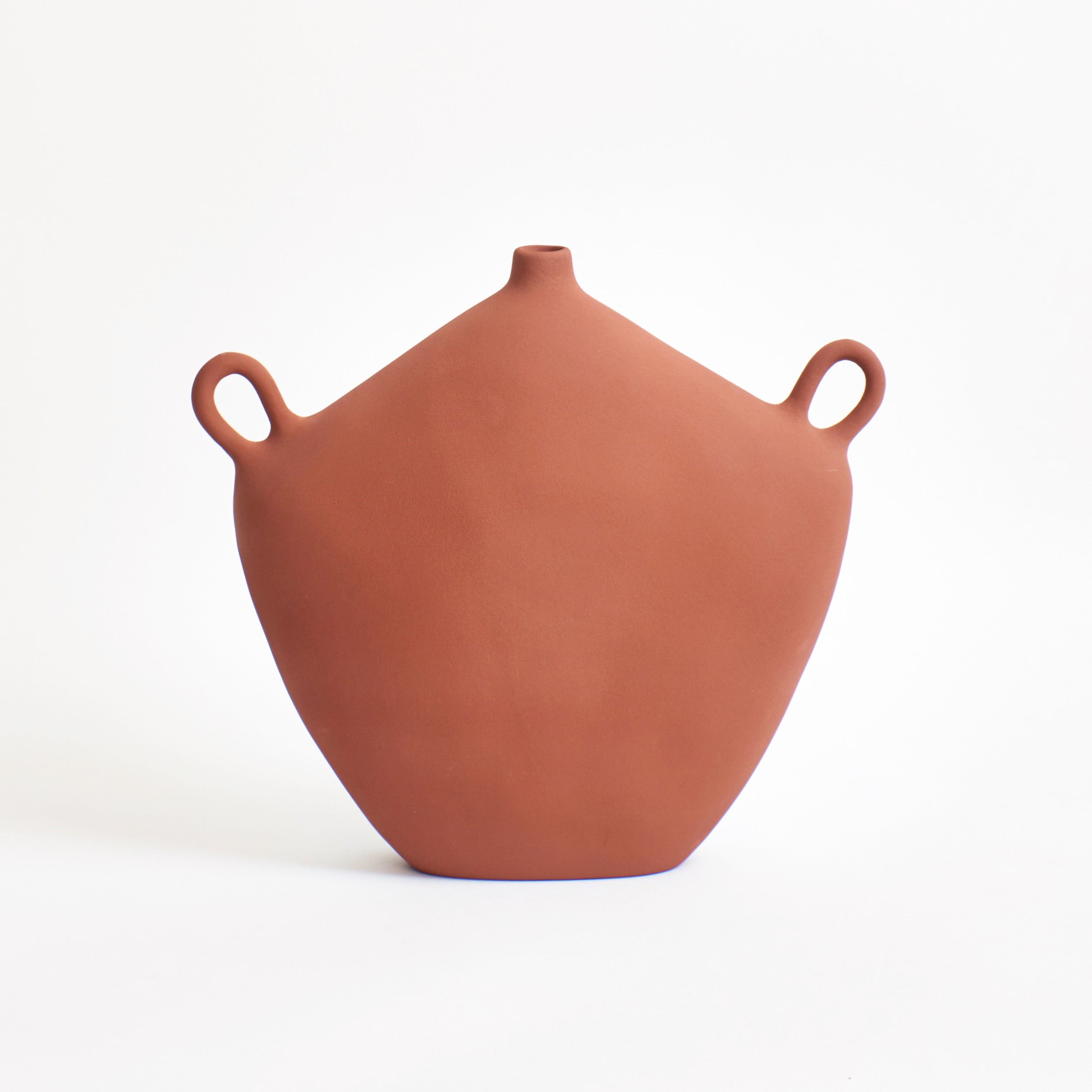 Maria Vessel - Oat — front view of terracotta vase with handles