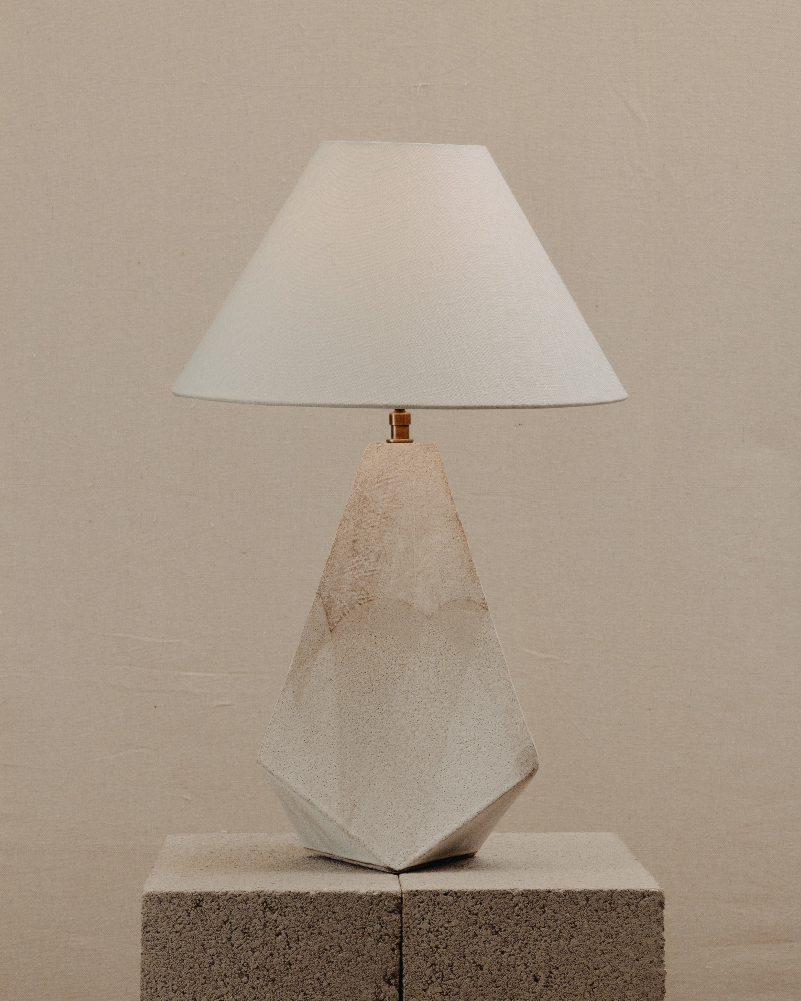 Mountain Lamp — close-up of textured concrete base and fabric shade