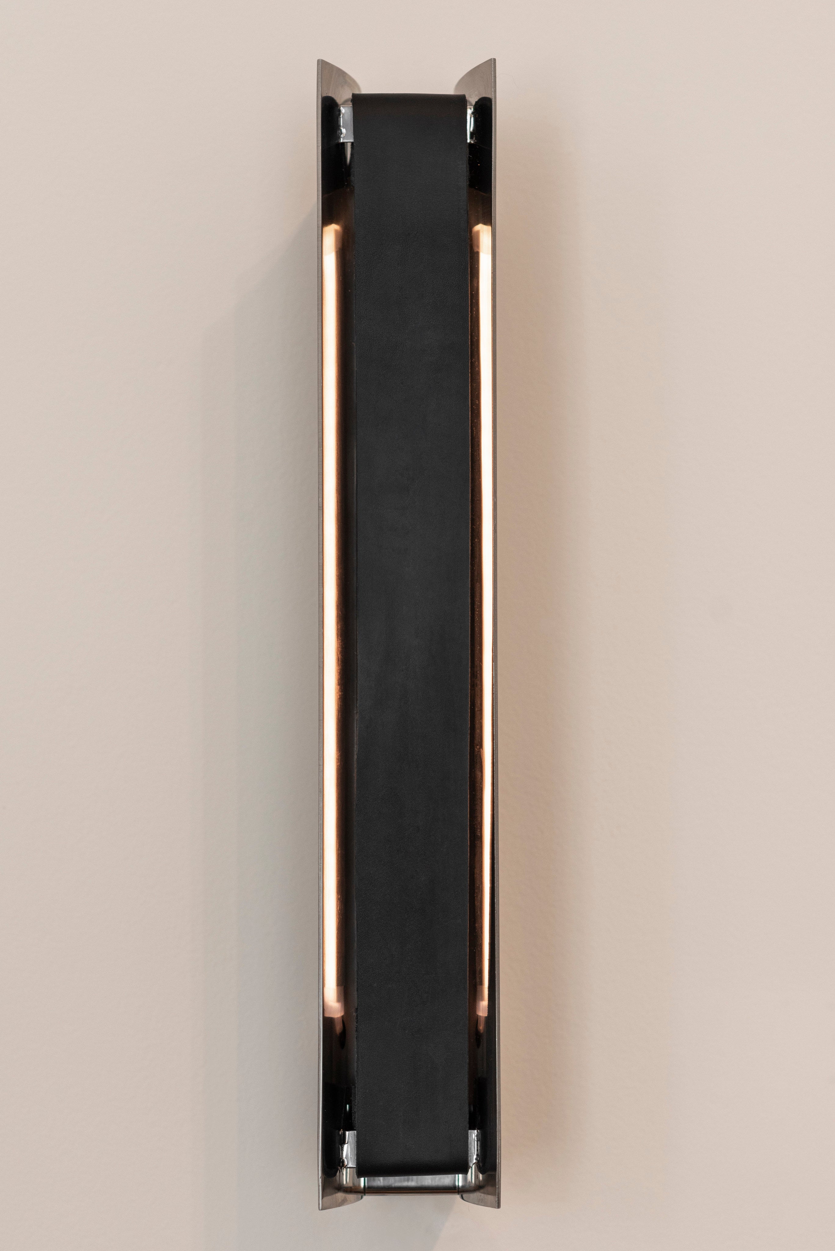 Wall Lamp in Stainless Steel & Leather