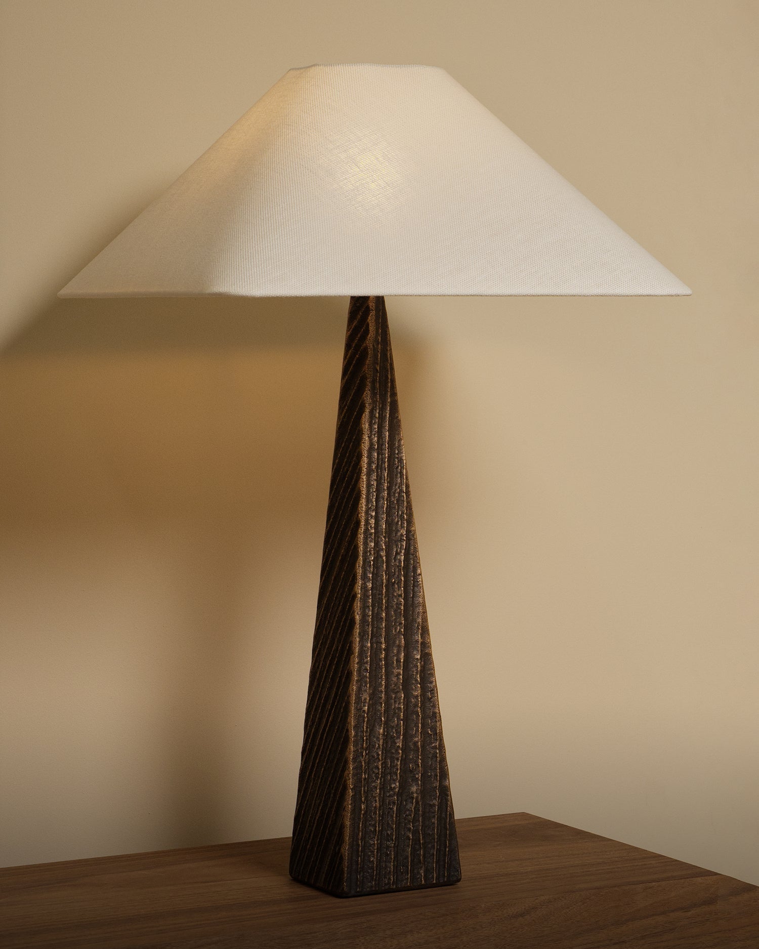 CUBIST Table by CTO Lighting | The Oblist — handcrafted wood base, cream shade