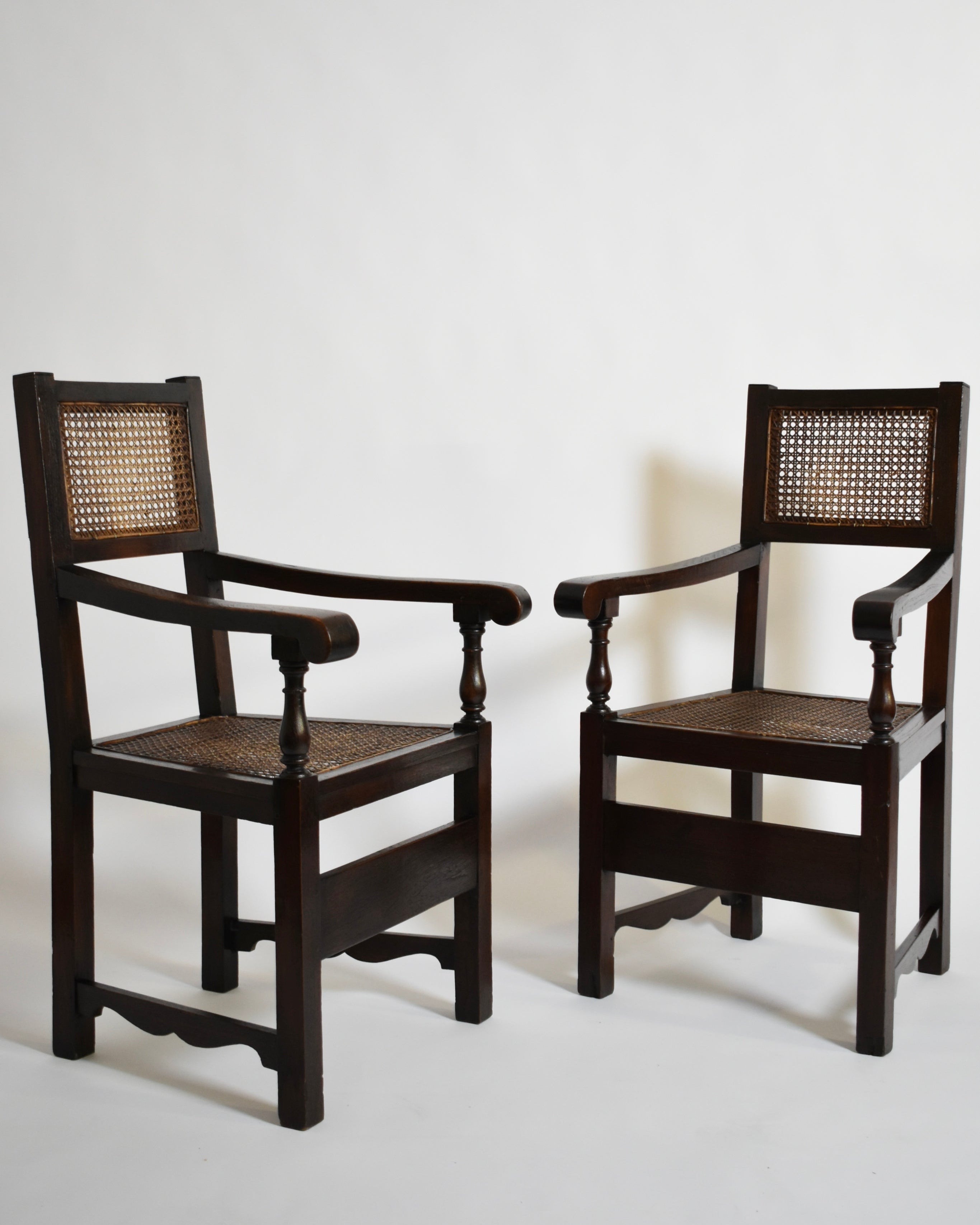 Pair of Turned Wood and Cane Armchairs, 1910s