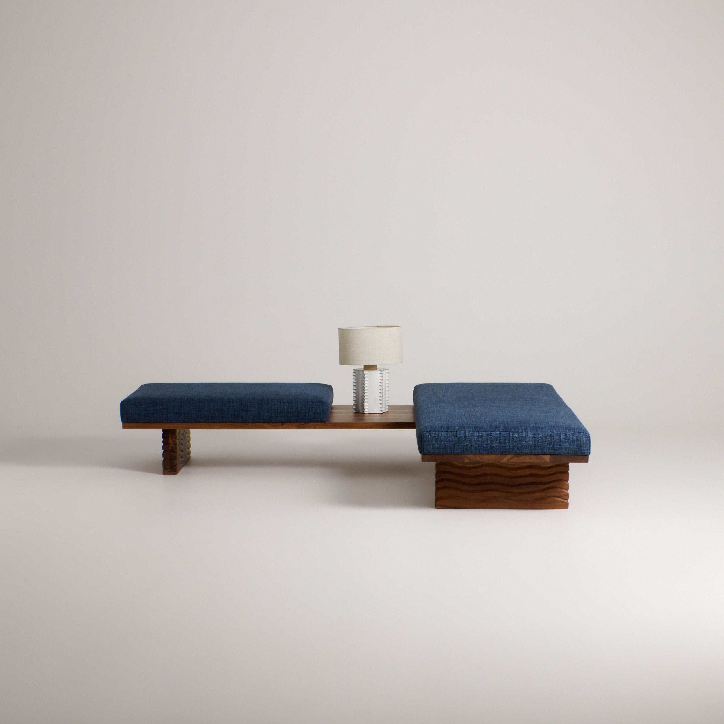 Nazaré Daybed L Shape by Project 213A | The Oblist — wood base, blue upholstery