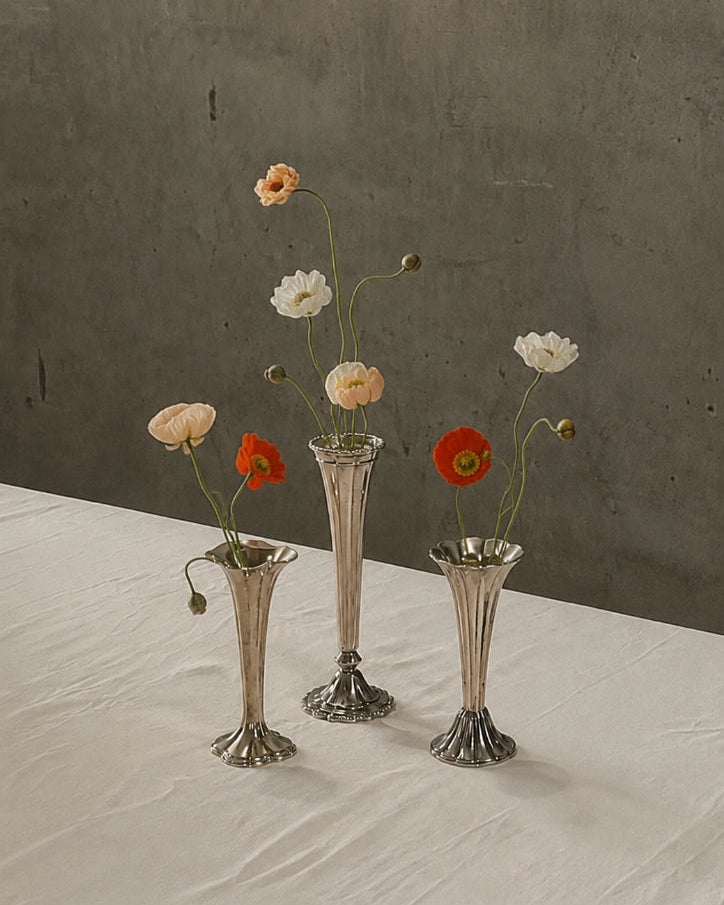 1930s French Vintage Fluted Silver-Plated Art Deco Vases (Set) by Blisse | The Oblist
