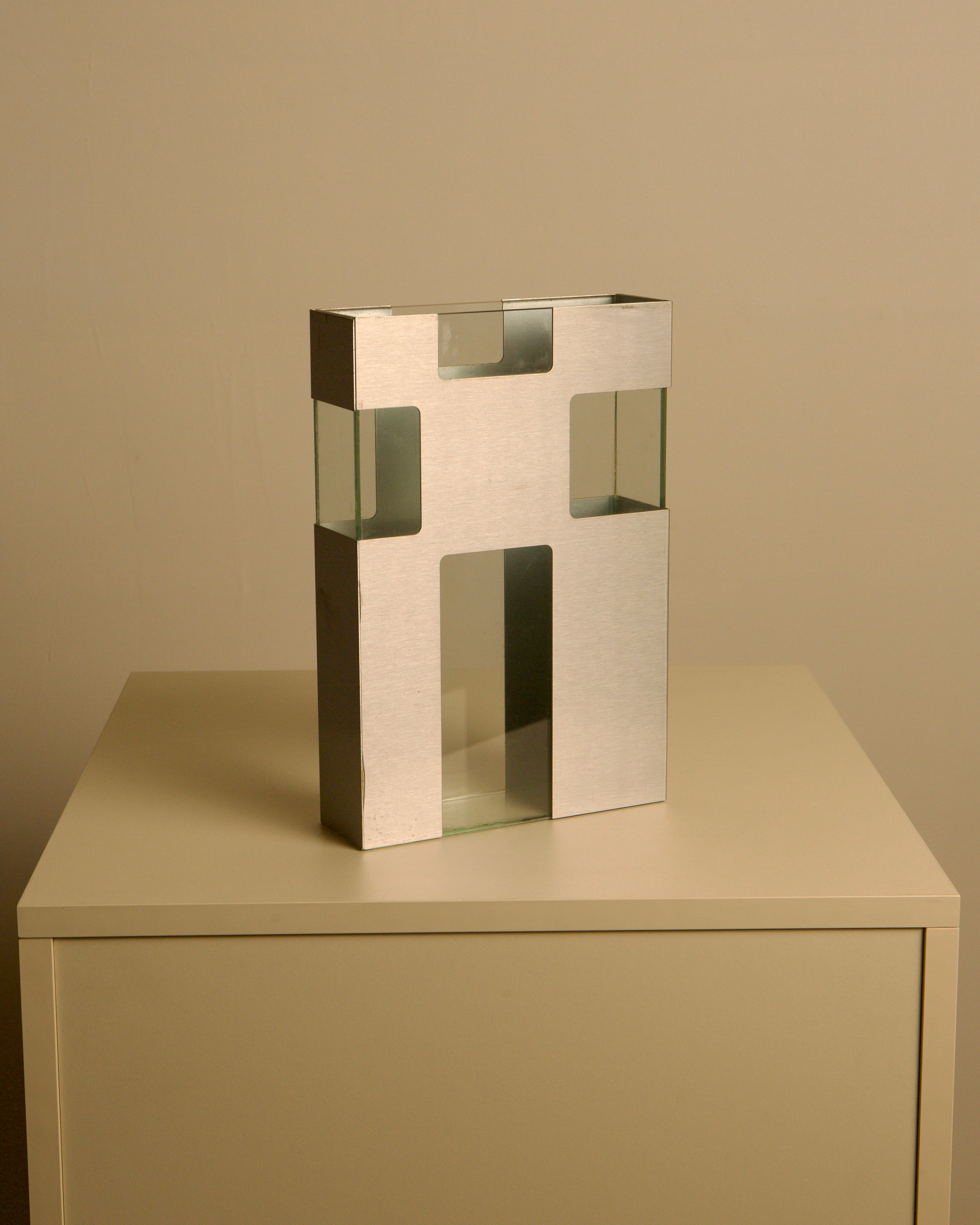 Italian Vase in Metal and Glass c. 1980 by Treaptyque | The Oblist — metal and glass design