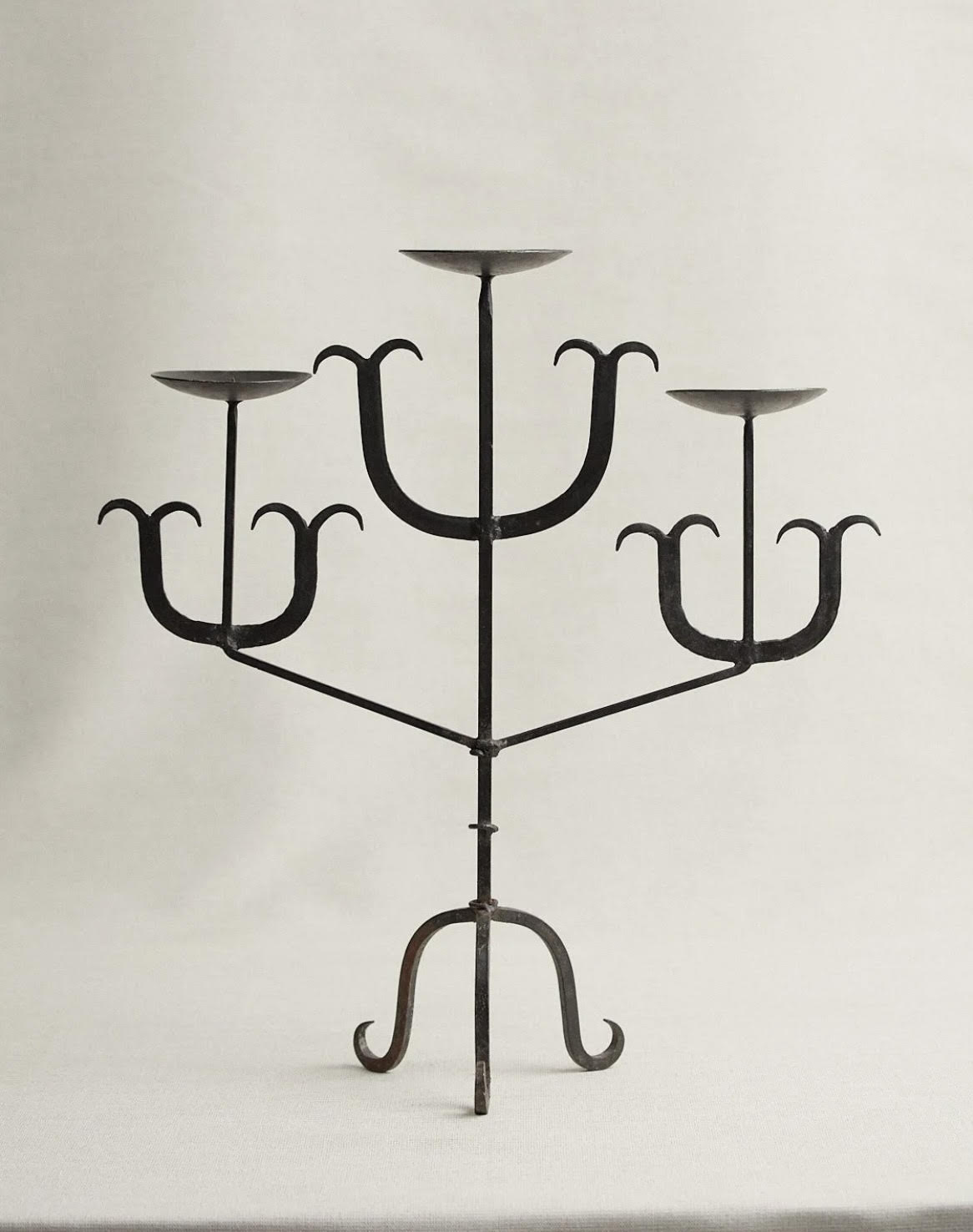 French Forged Iron Three-Arm Candelabra, 1960s by OBJECT AGENCY | The Oblist