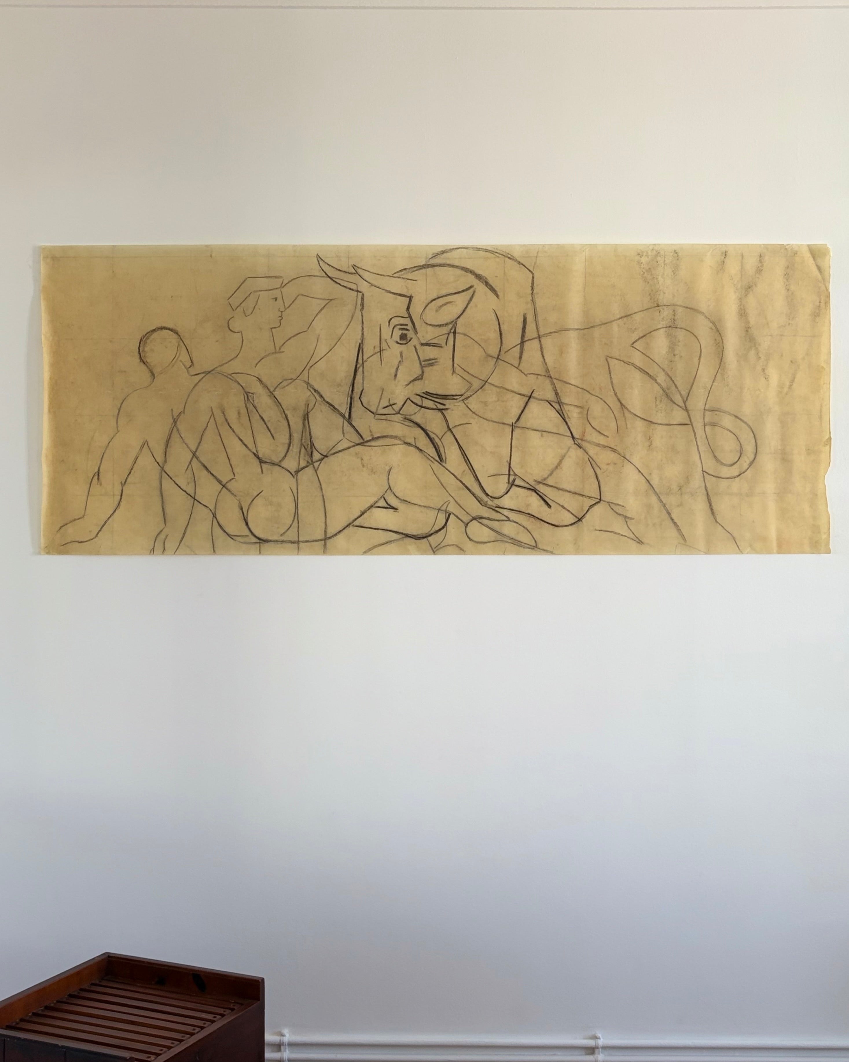 Monumental Art Deco Minotaur Drawing by Émile Courtin, 1940s by OBJECT AGENCY | The Oblist