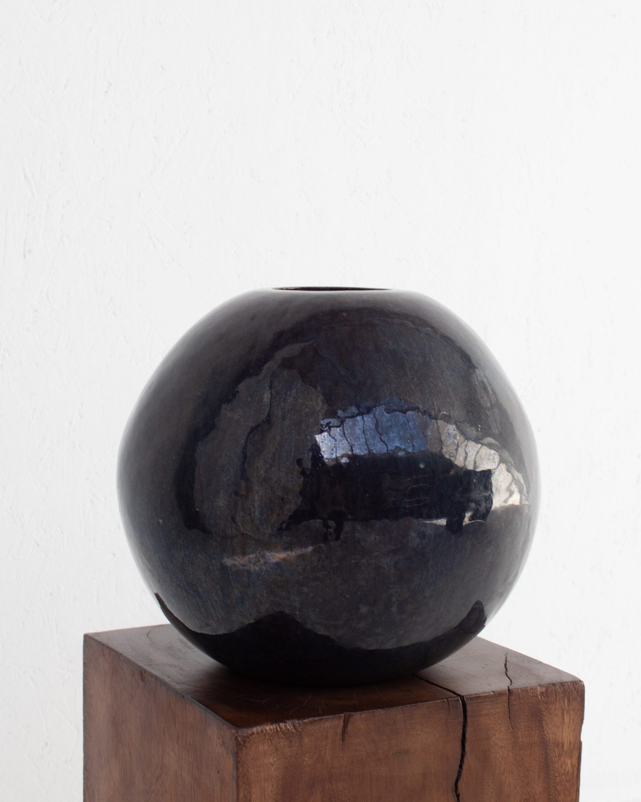 Vintage Spherical Ceramic Vase by Malata Antwerp | The Oblist — handcrafted black ceramic