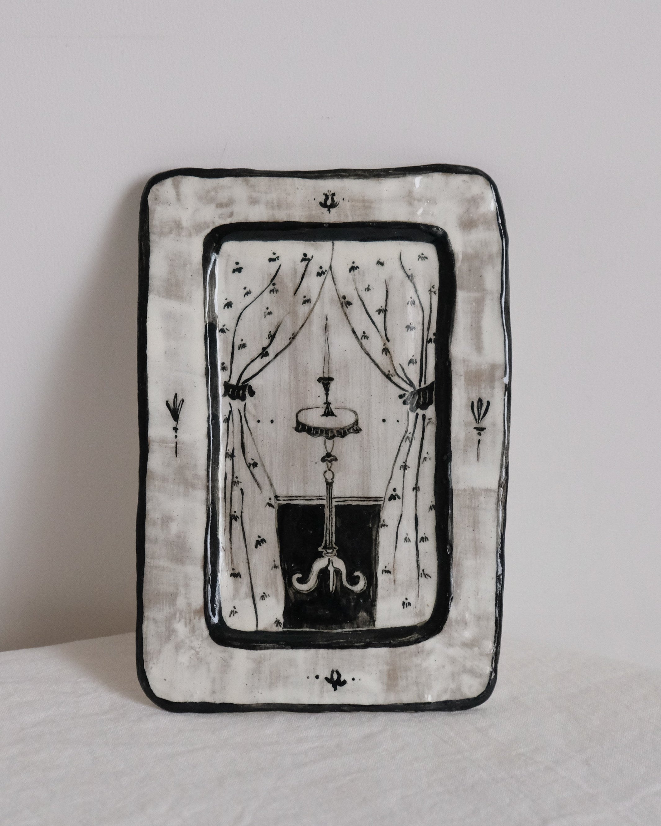 Entrance - Hand Painted Ceramic Plate by M.Pei Studio | The Oblist — ceramic, black and white design