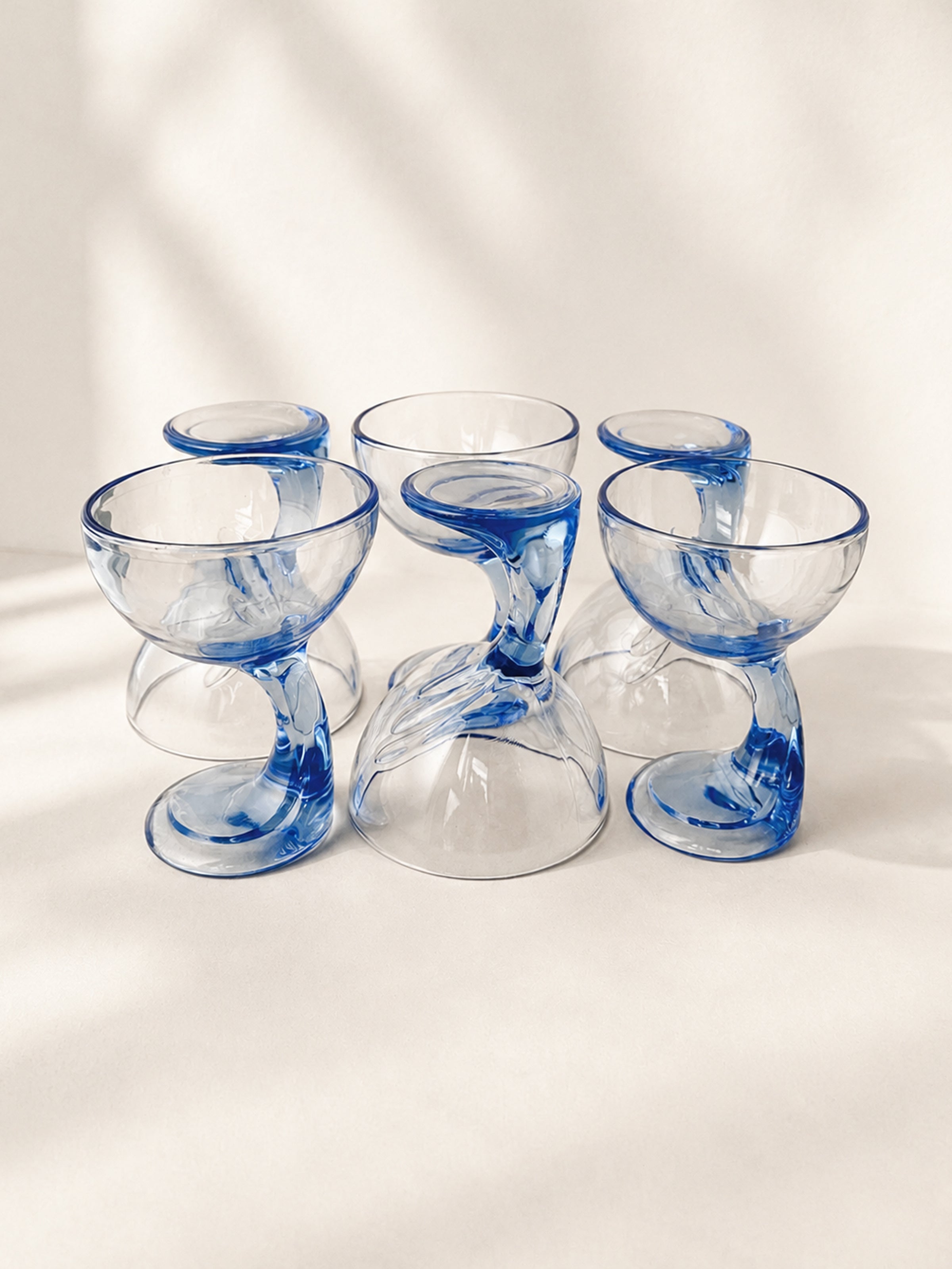Set of 6 Italian Postmodern Blue Glass Dessert Bowls - 1980s by Dodo Vintage | The Oblist