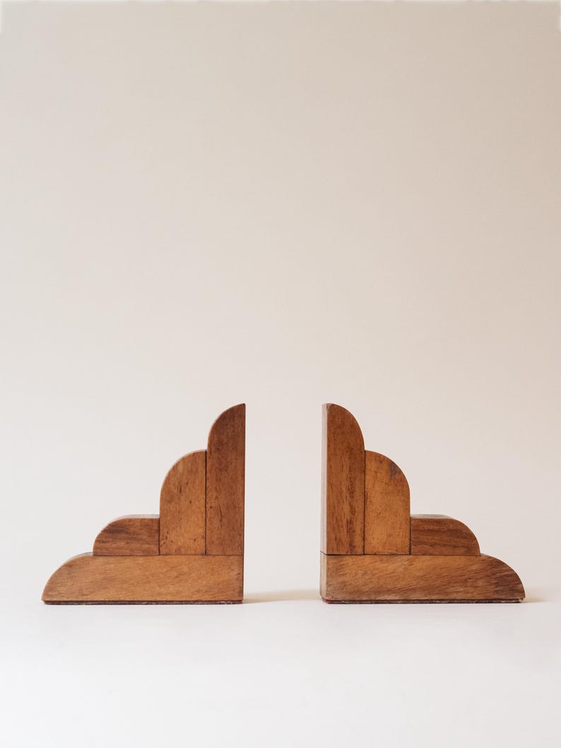 Art Deco Wooden Bookends Pair, 1930s — detail view