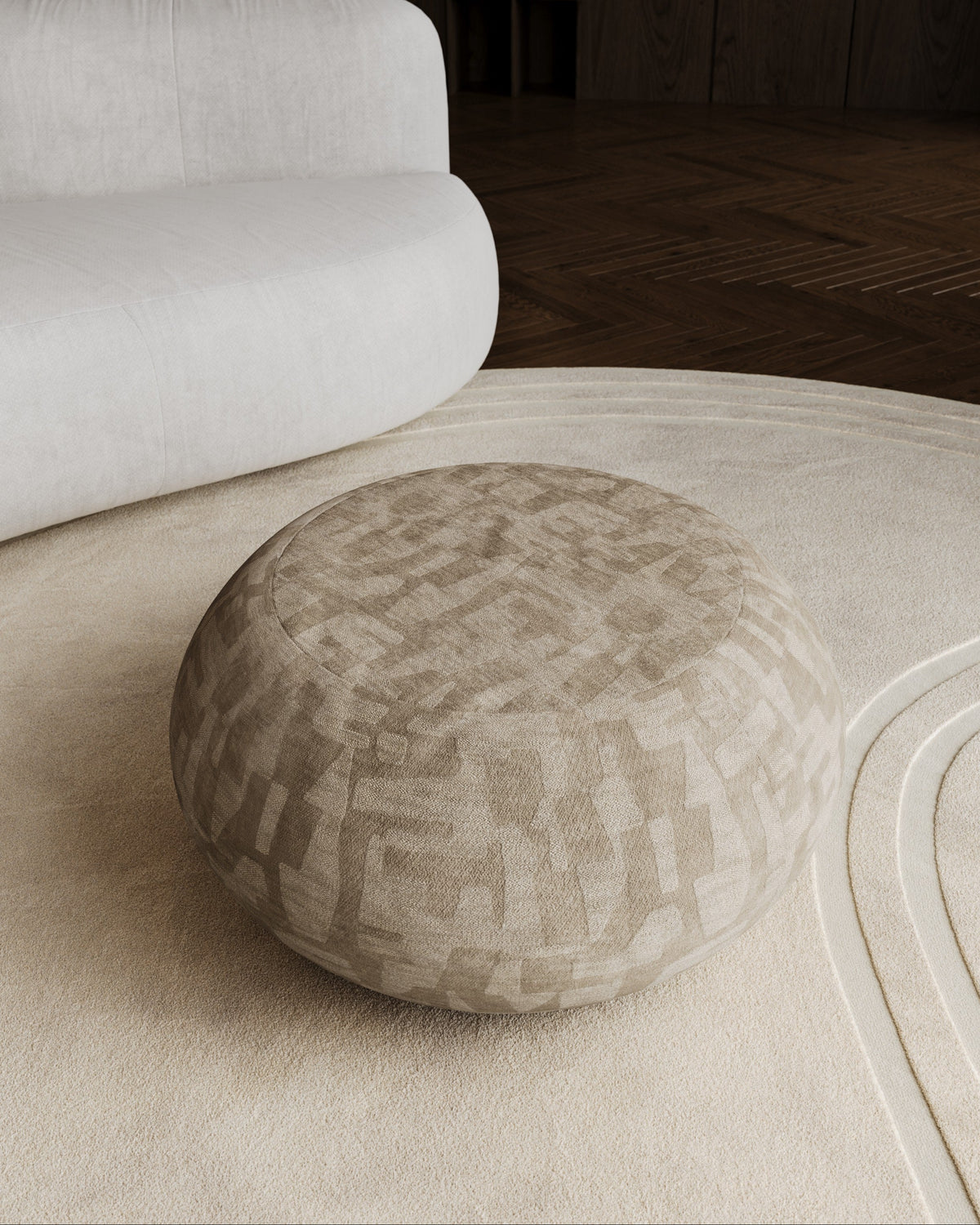 Wooden Stool Pouf - KUNA Series in Smoked Oak — close-up