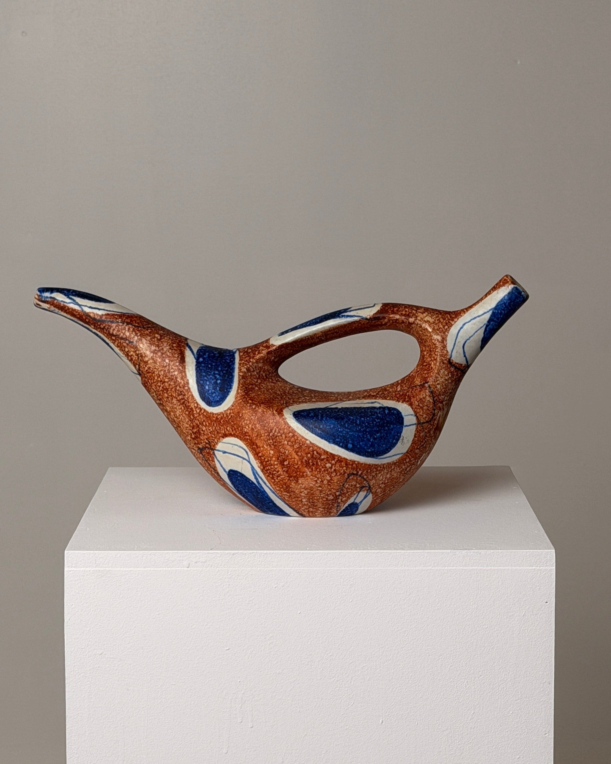 Ceramic Pitcher, Italy, circa 1950 by Figuresdesign | The Oblist — handcrafted brown and blue design