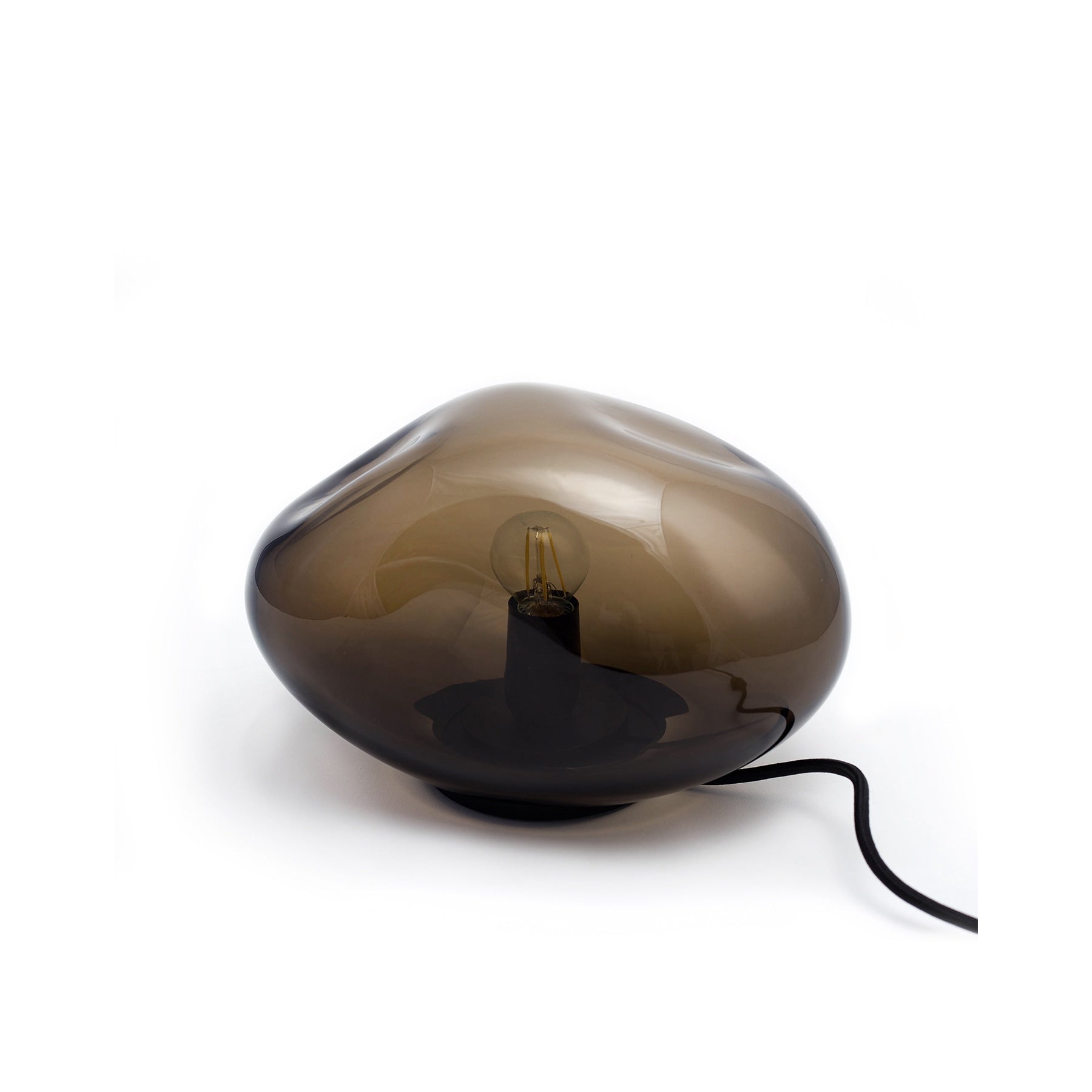 HAUMEA AMORPH table lamp - size S (L: 26cm), M (L: 32cm), L (L: 40cm), XL (L: 47cm) — back view showing translucent brown gla